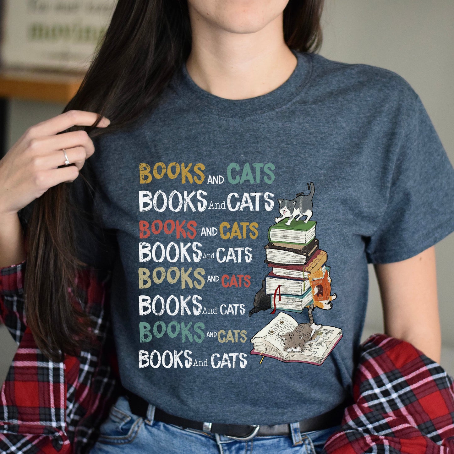 Books and cats Unisex shirt cat reading tee Black Dark Heather-Dark Heather-Family-Gift-Planet