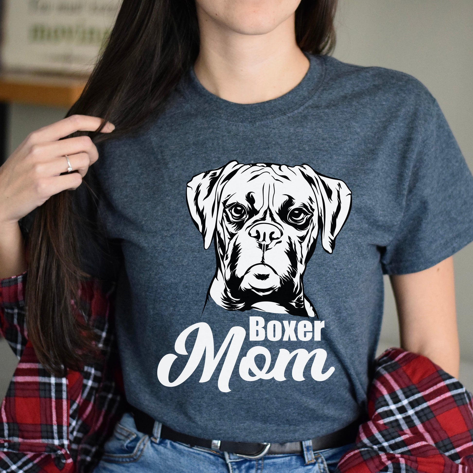 Boxer Mom Unisex T-Shirt gift Boxer dog owner tee black dark heather-Dark Heather-Family-Gift-Planet