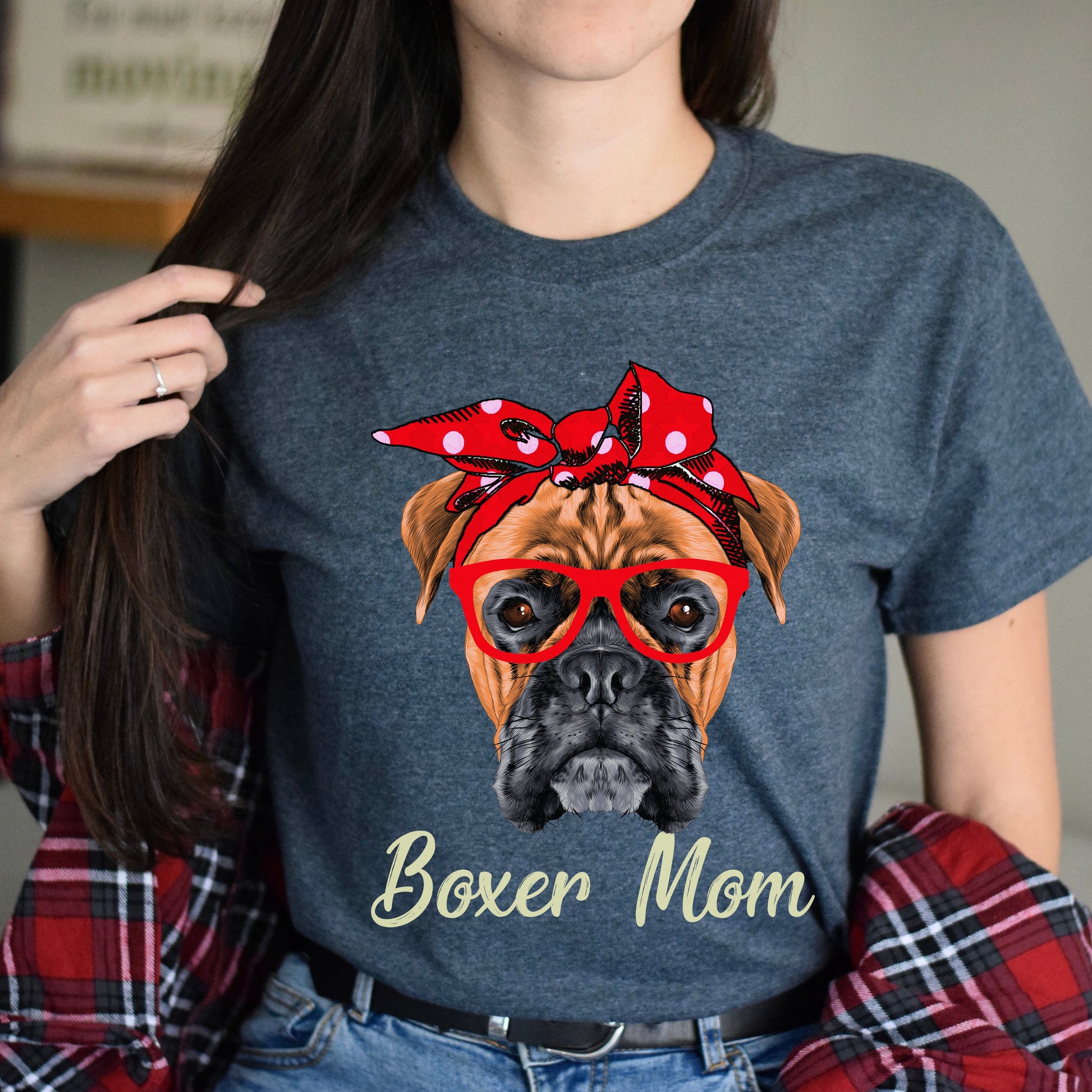 Cute Boxer Mom Unisex T-Shirt gift Boxer dog owner tee black dark heather-Dark Heather-Family-Gift-Planet