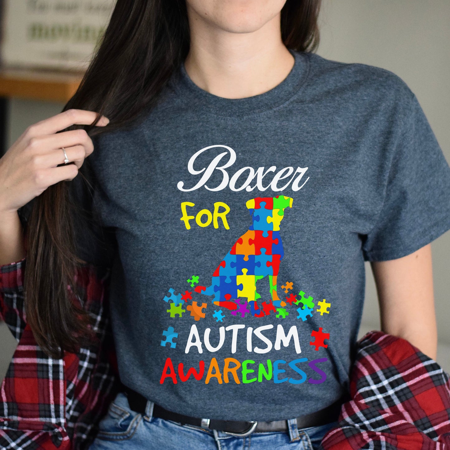 Boxer for autism awareness Unisex T-Shirt gift black dark heather-Dark Heather-Family-Gift-Planet