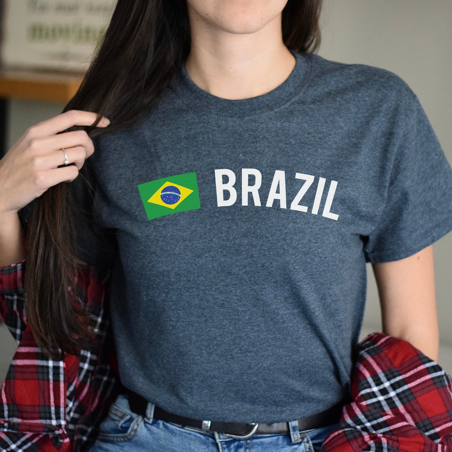 Brazil Unisex T-shirt gift Brazilian flag tee Brasilia White Black Dark Heather-Dark Heather-Family-Gift-Planet
