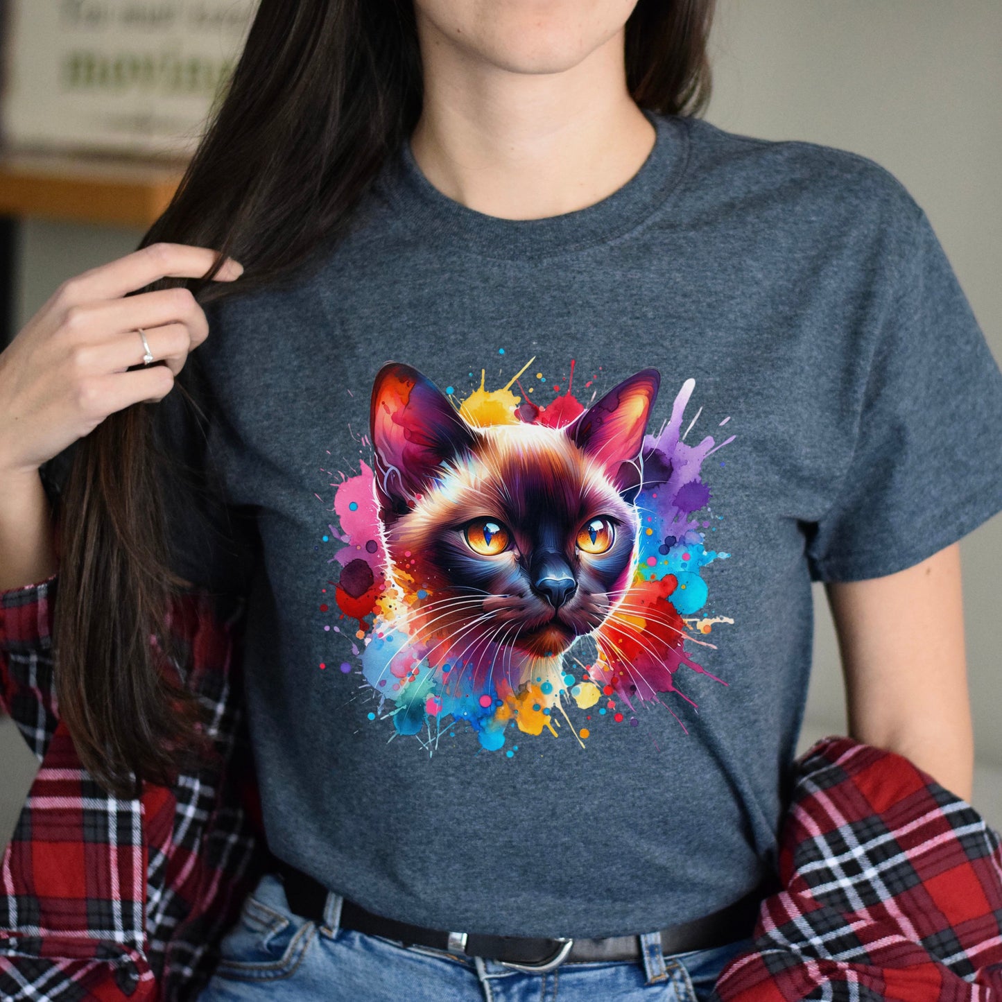 Burmese Cat Color Splash Unisex T-Shirt Black Navy Dark Heather-Dark Heather-Family-Gift-Planet