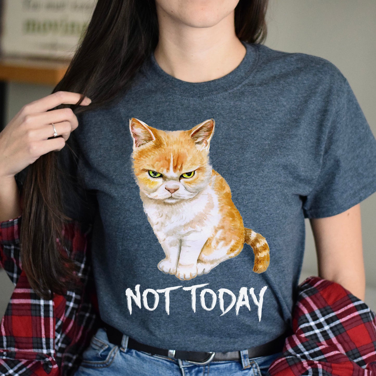 Cat Not Today Unisex shirt grumpy cat tee Black Dark Heather-Dark Heather-Family-Gift-Planet