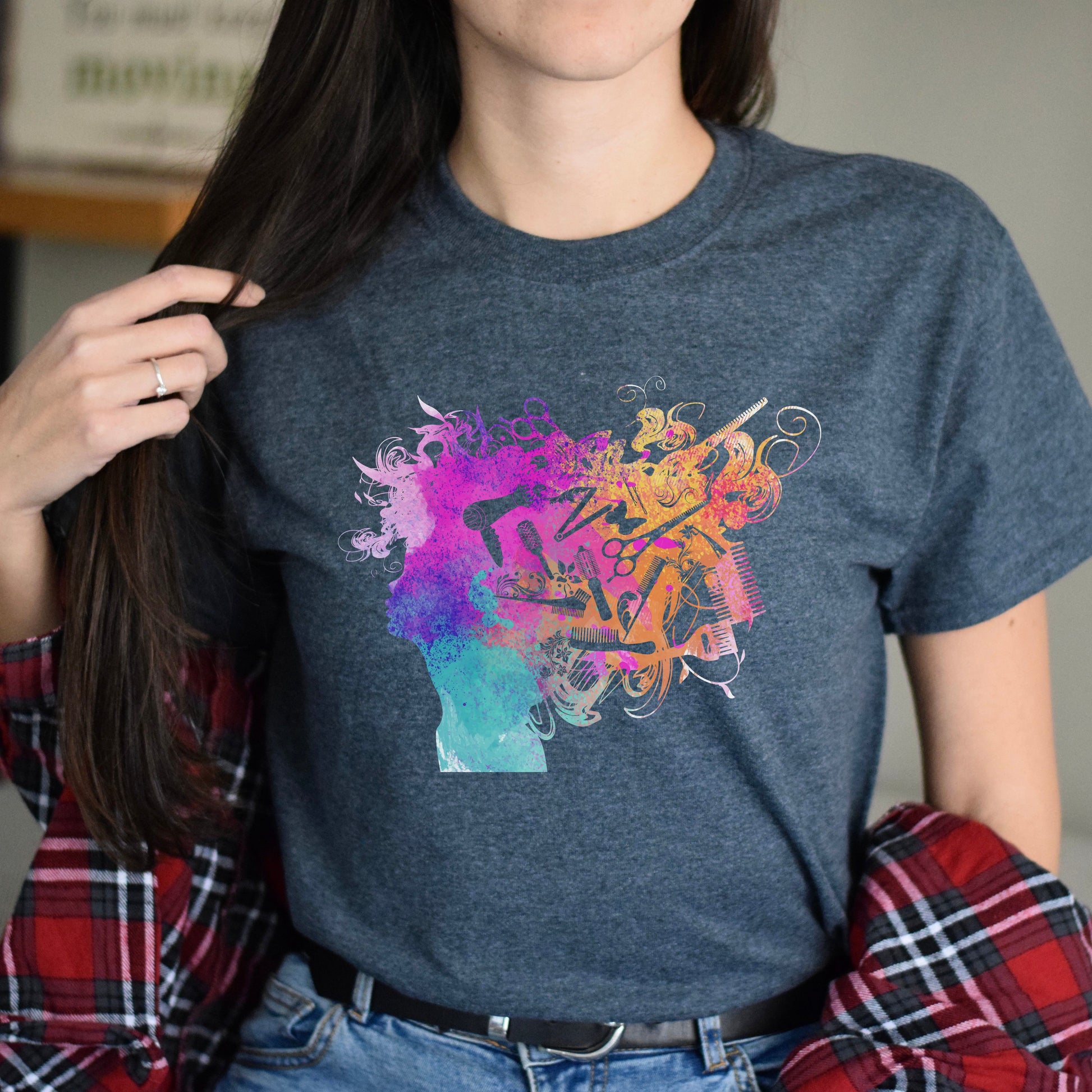 Colorful hair stylist Unisex T-shirt hairdresser haircutter tee black dark heather-Dark Heather-Family-Gift-Planet