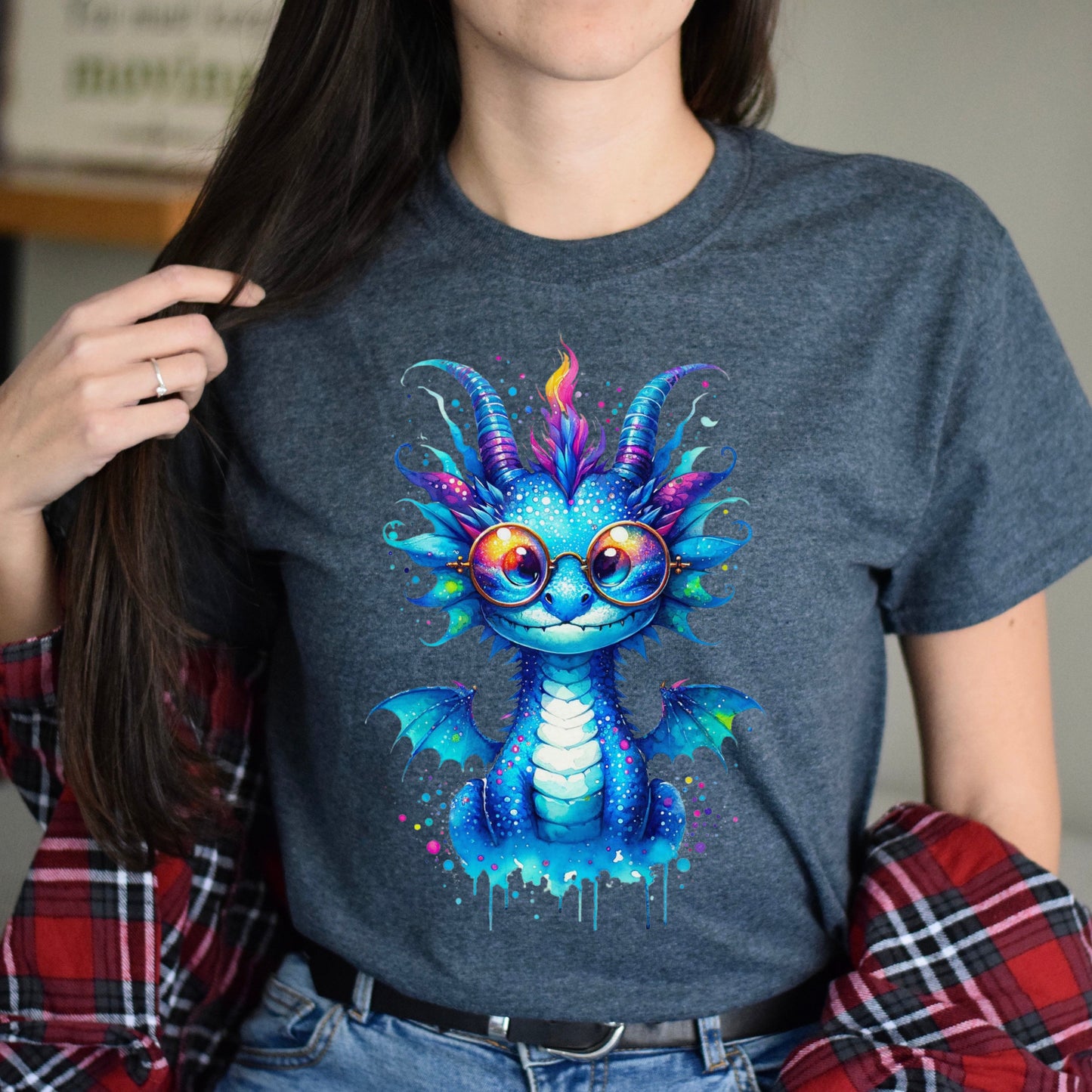 Cool cute Blue dragon 2024 Color Splash Unisex T-shirt Black Navy Dark Heather-Family-Gift-Planet