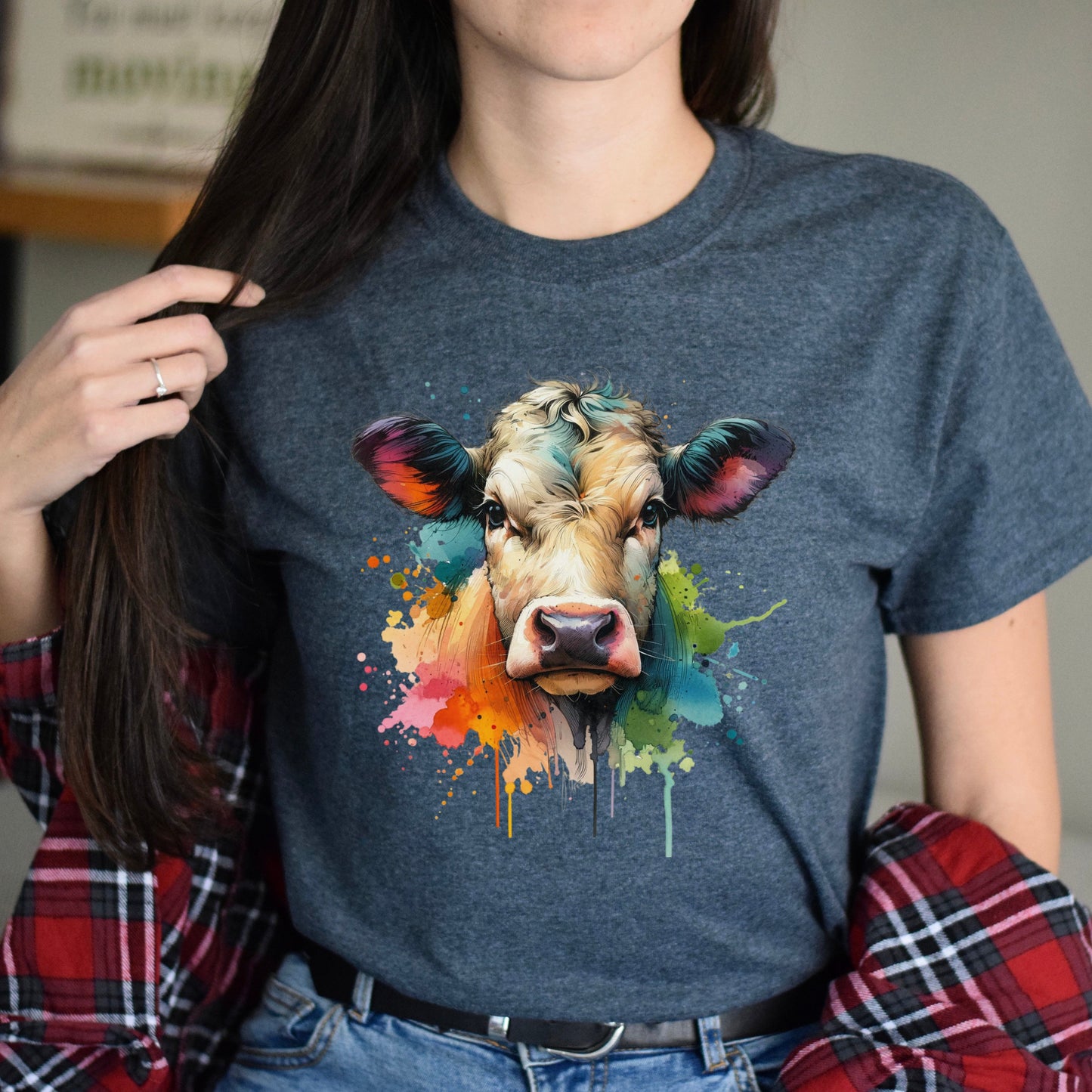 Cow Color Splash Unisex T-Shirt Black Navy Dark Heather-Dark Heather-Family-Gift-Planet