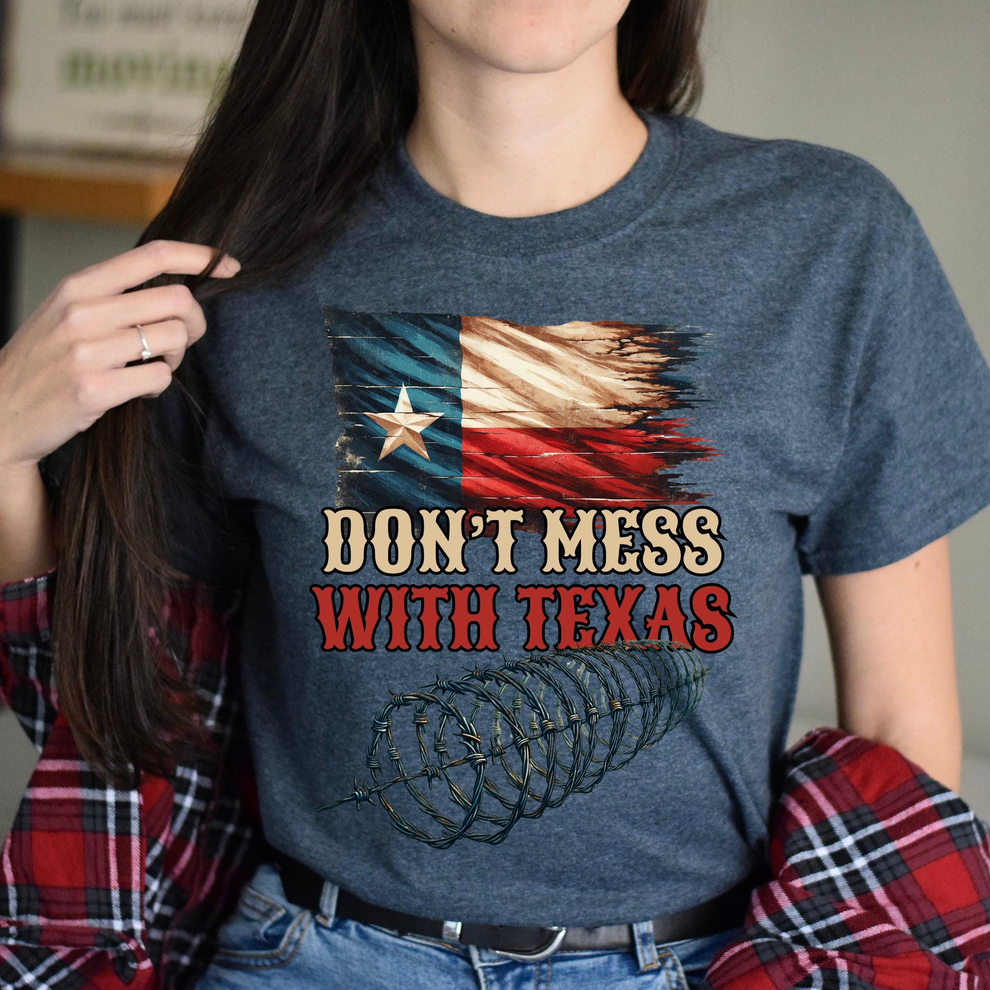 Don't Mess with Texas Unisex Tshirt border truck Texas black Sand Dark Heather-Dark Heather-Family-Gift-Planet