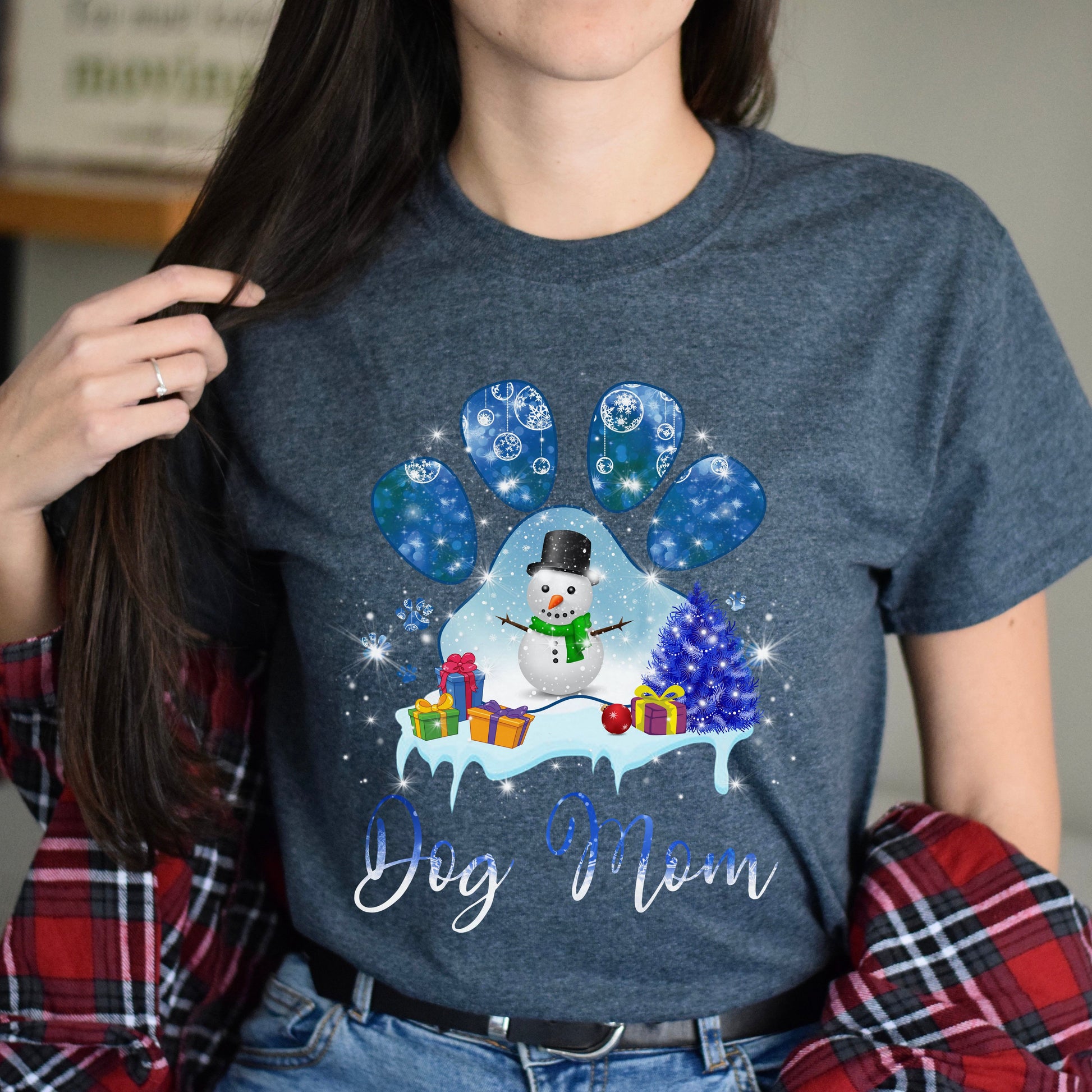 Dog Mom Christmas Unisex t-shirt gift black navy dark heather-Dark Heather-Family-Gift-Planet