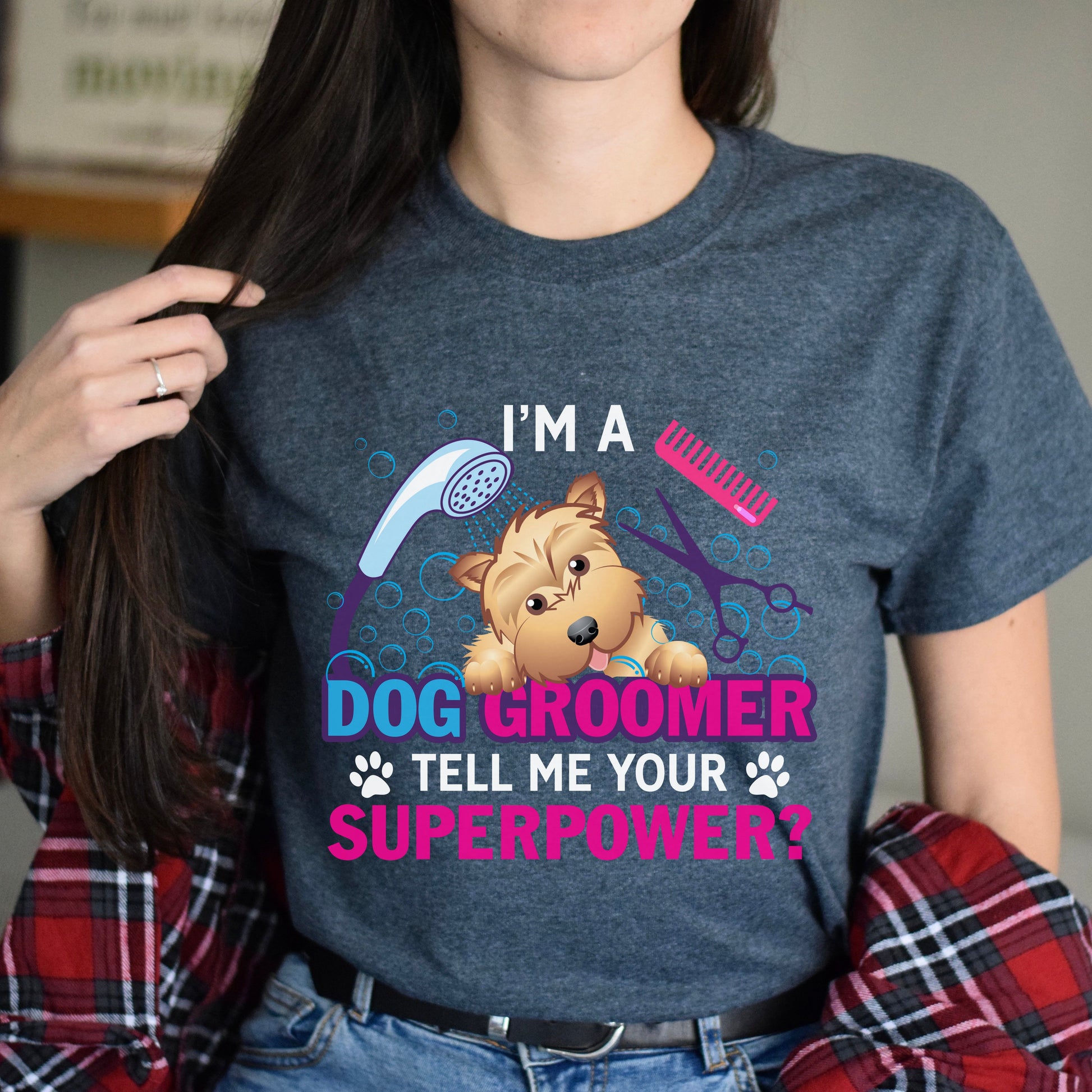 I'm a dog groomer tell me your superpower Unisex t-shirt gift black navy dark heather-Dark Heather-Family-Gift-Planet