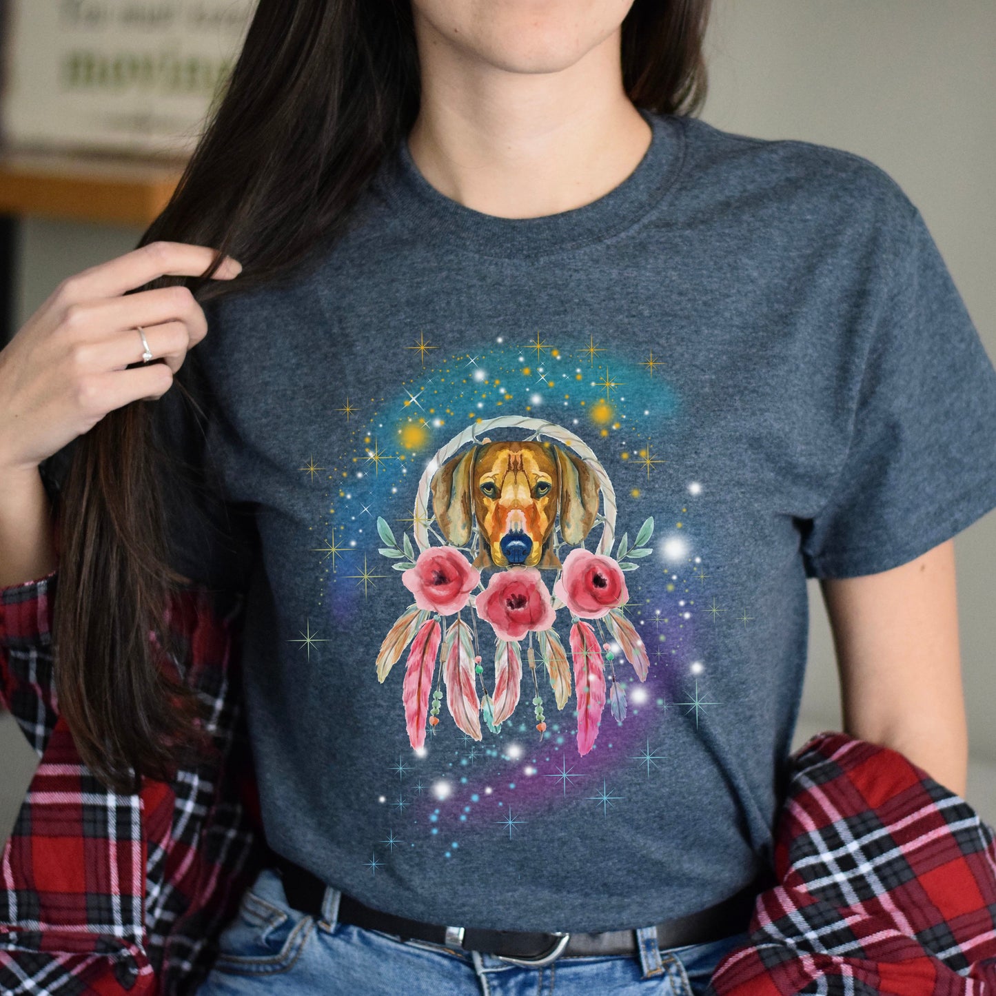 Dreamcatcher dog Unisex t-shirt gift Dream catcher tee black navy dark heather-Dark Heather-Family-Gift-Planet