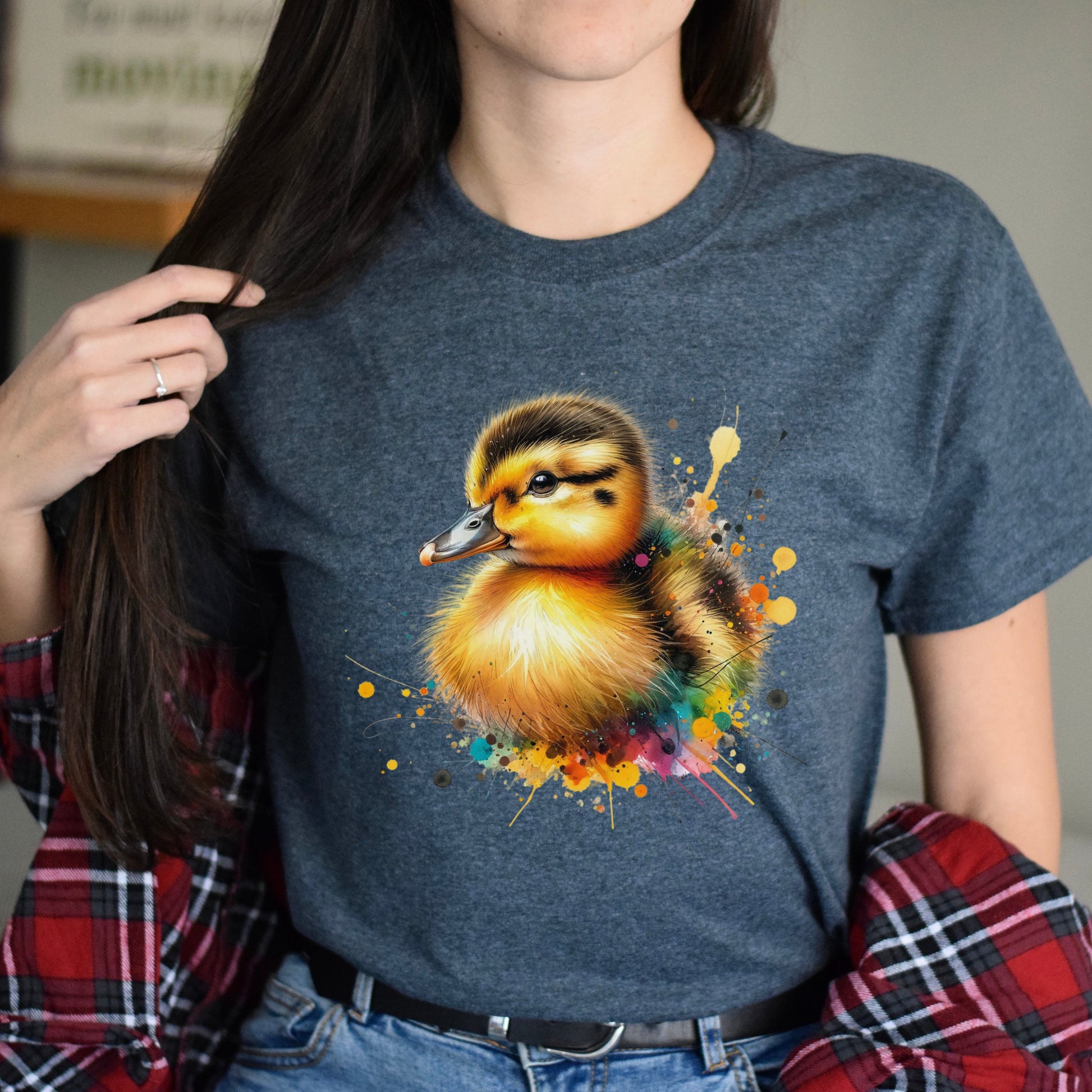 Artistic Duckling Color Splash Unisex T-shirt baby duck Black Navy Dark Heather-Family-Gift-Planet