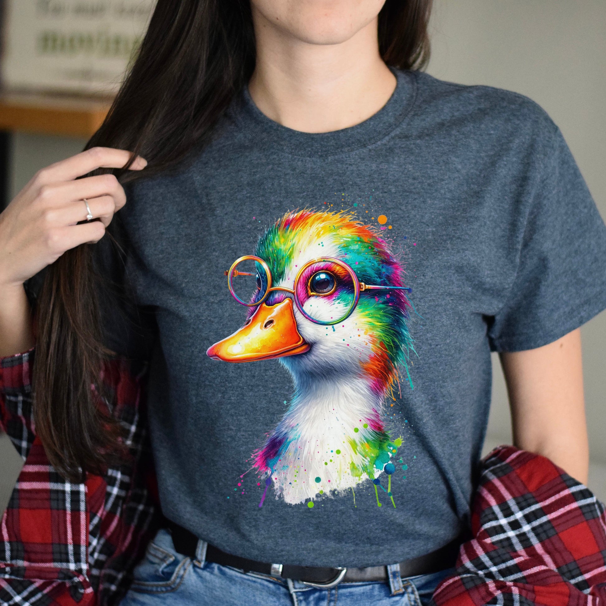 Duck with Eyeglasses Color Splash Unisex T-shirt Black Navy Dark Heather-Dark Heather-Family-Gift-Planet