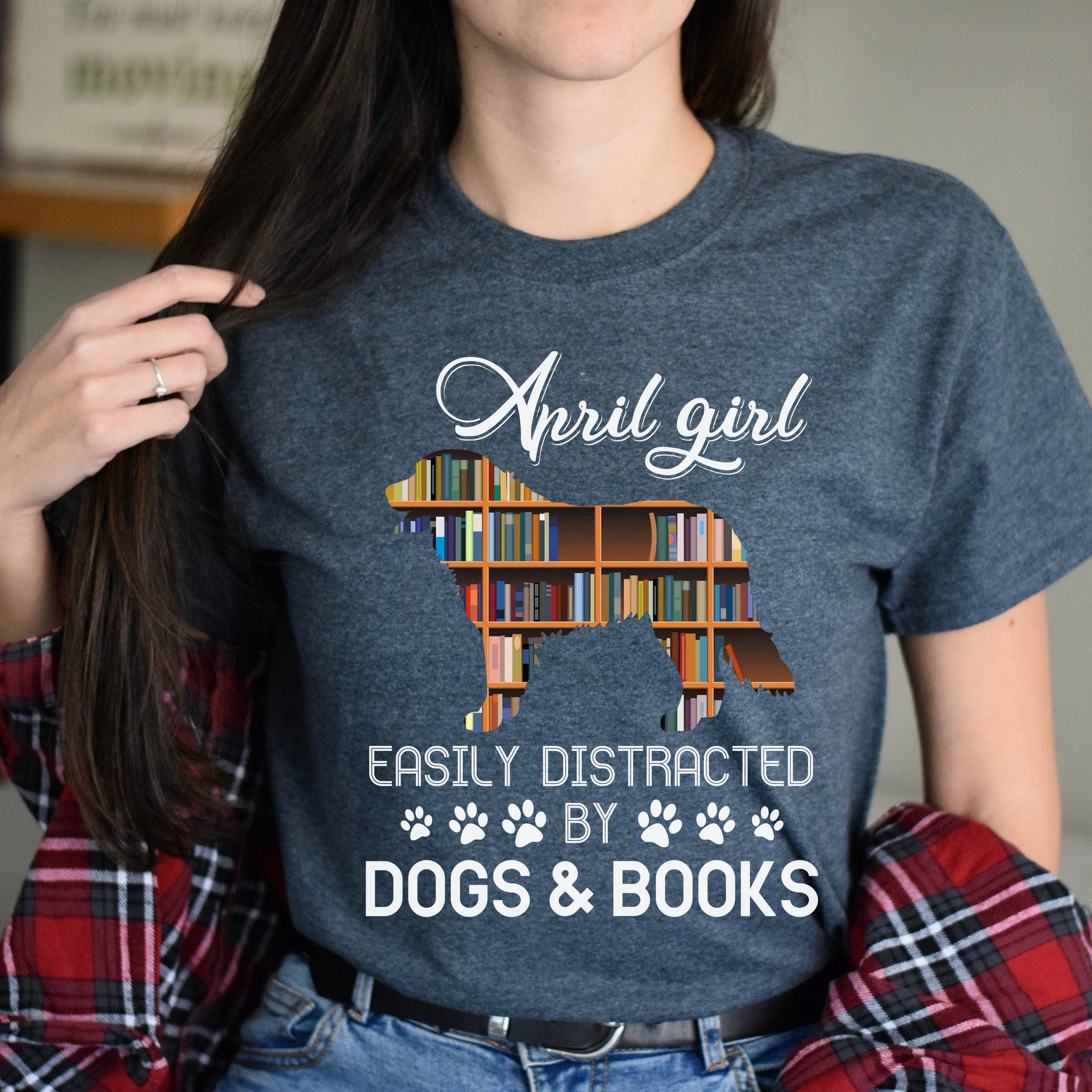 April girl - Easily distracted by dogs and books Unisex T-Shirt gift black dark heather-Dark Heather-Family-Gift-Planet