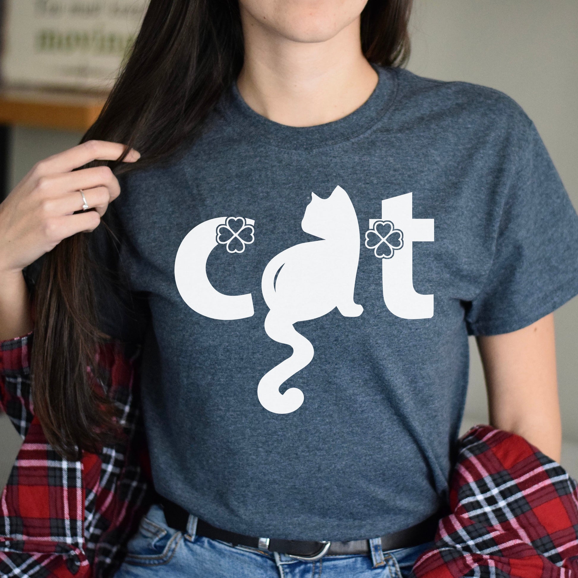 Funny Cat Text Unisex shirt cute cat tee Black Dark Heather-Dark Heather-Family-Gift-Planet