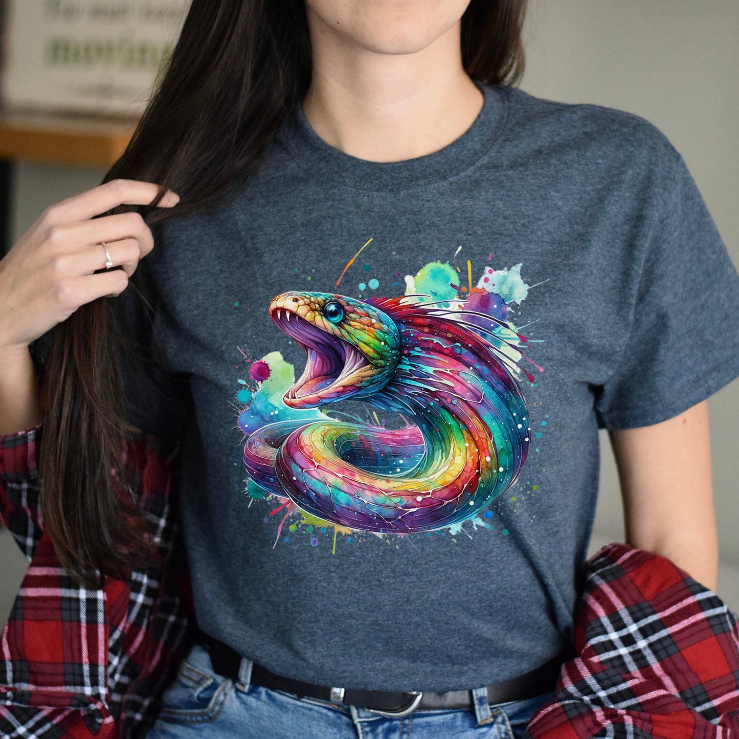 Artistic Gulper Eel Color Splash Unisex T-shirt Black Navy Dark Heather-Dark Heather-Family-Gift-Planet