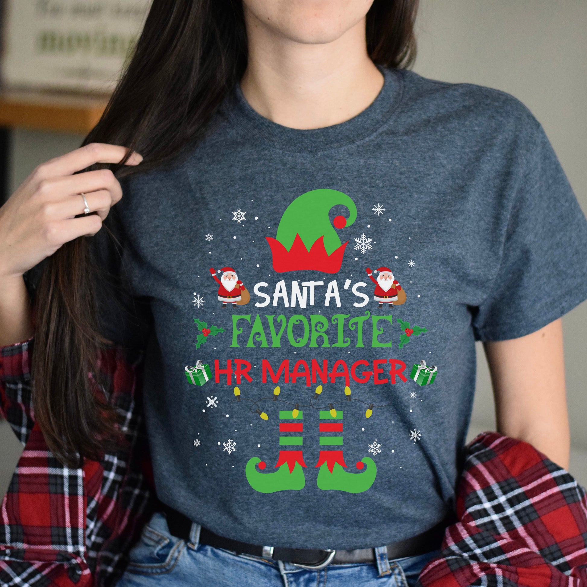 Santa's Favorite HR Manager Christmas Unisex Shirt Black Dark Heather-Dark Heather-Family-Gift-Planet