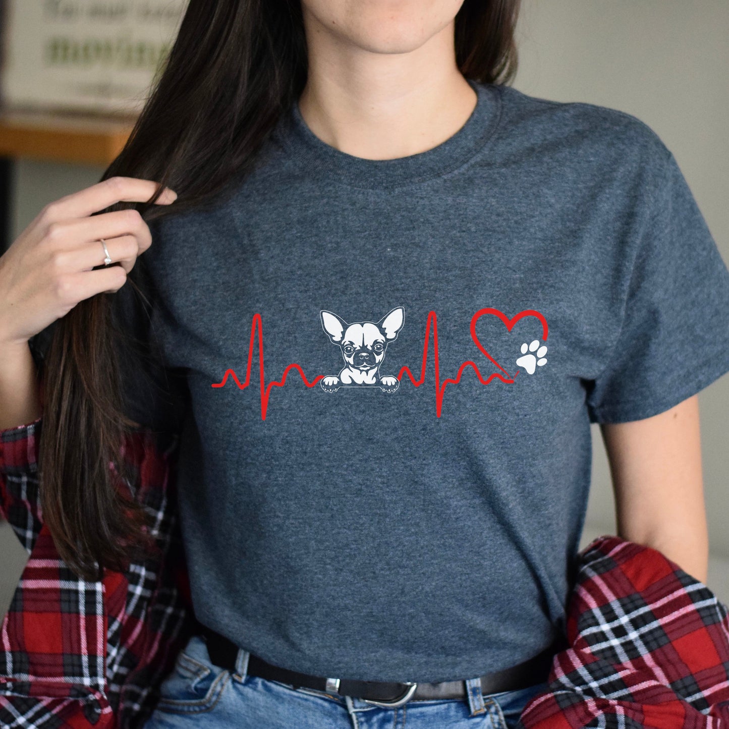 French Bulldog heart beat Unisex t-shirt Dog owner gift black navy dark heather-Dark Heather-Family-Gift-Planet