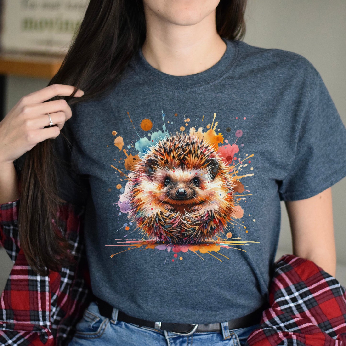 Artistic Hedgehog Color Splash Unisex T-shirt Black Navy Dark Heather-Dark Heather-Family-Gift-Planet