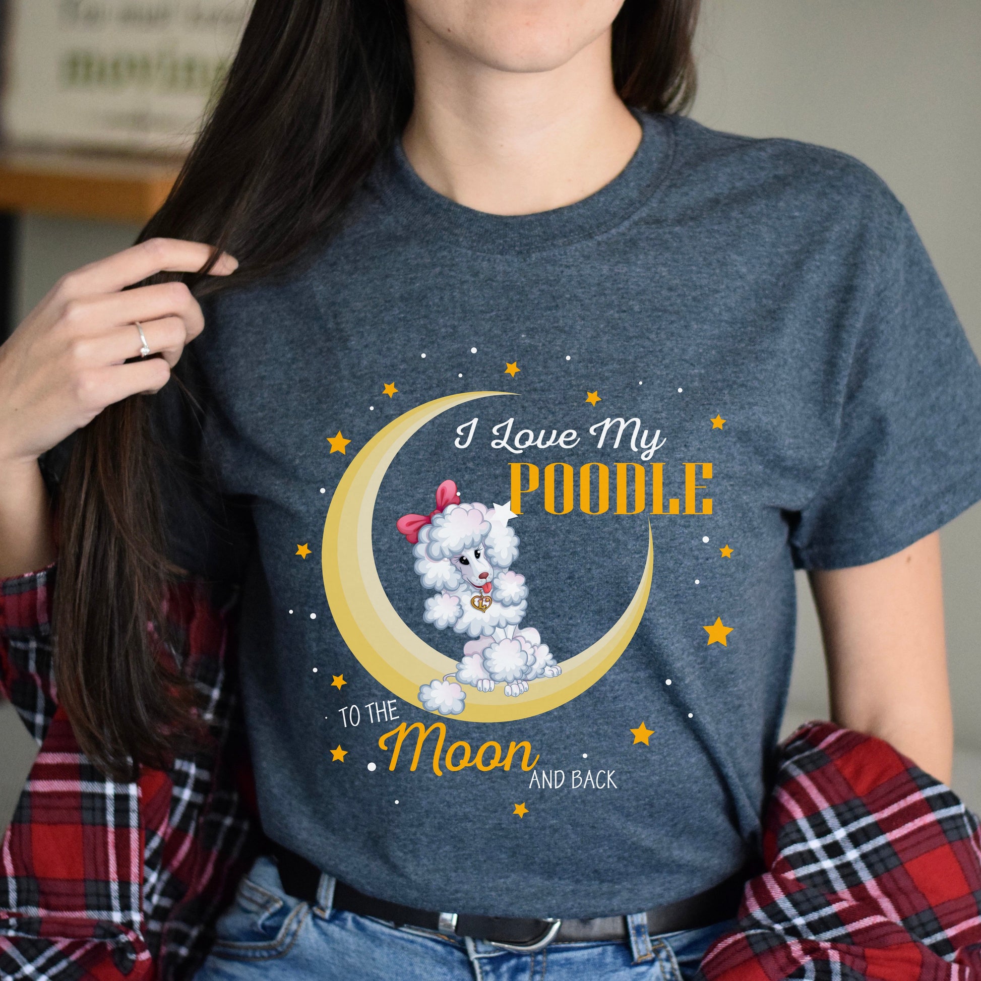 I love my poodle to the moon and back Unisex t-shirt gift black navy dark heather-Dark Heather-Family-Gift-Planet