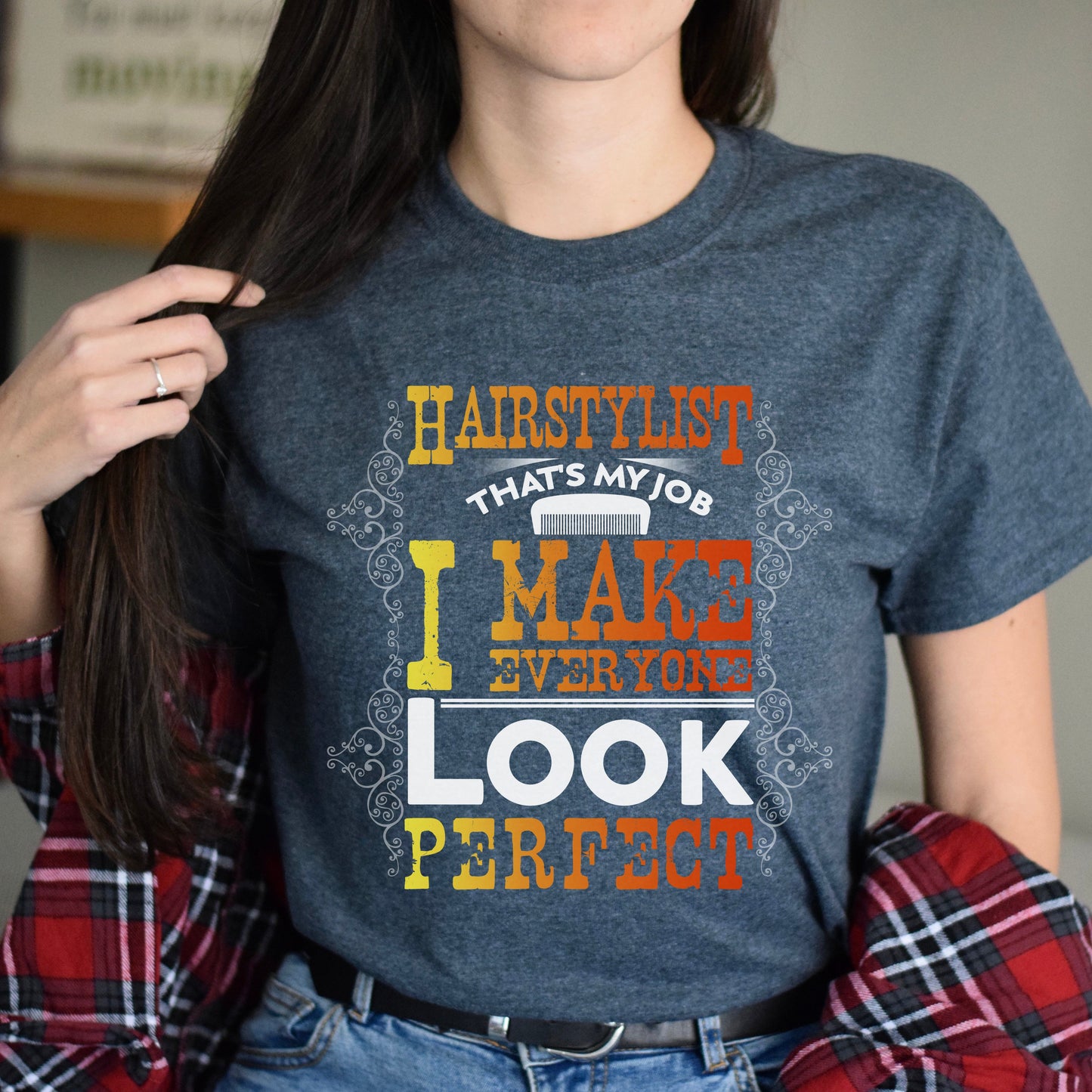 Hairstylist - I make everyone look perfect Unisex T-shirt black dark heather-Dark Heather-Family-Gift-Planet