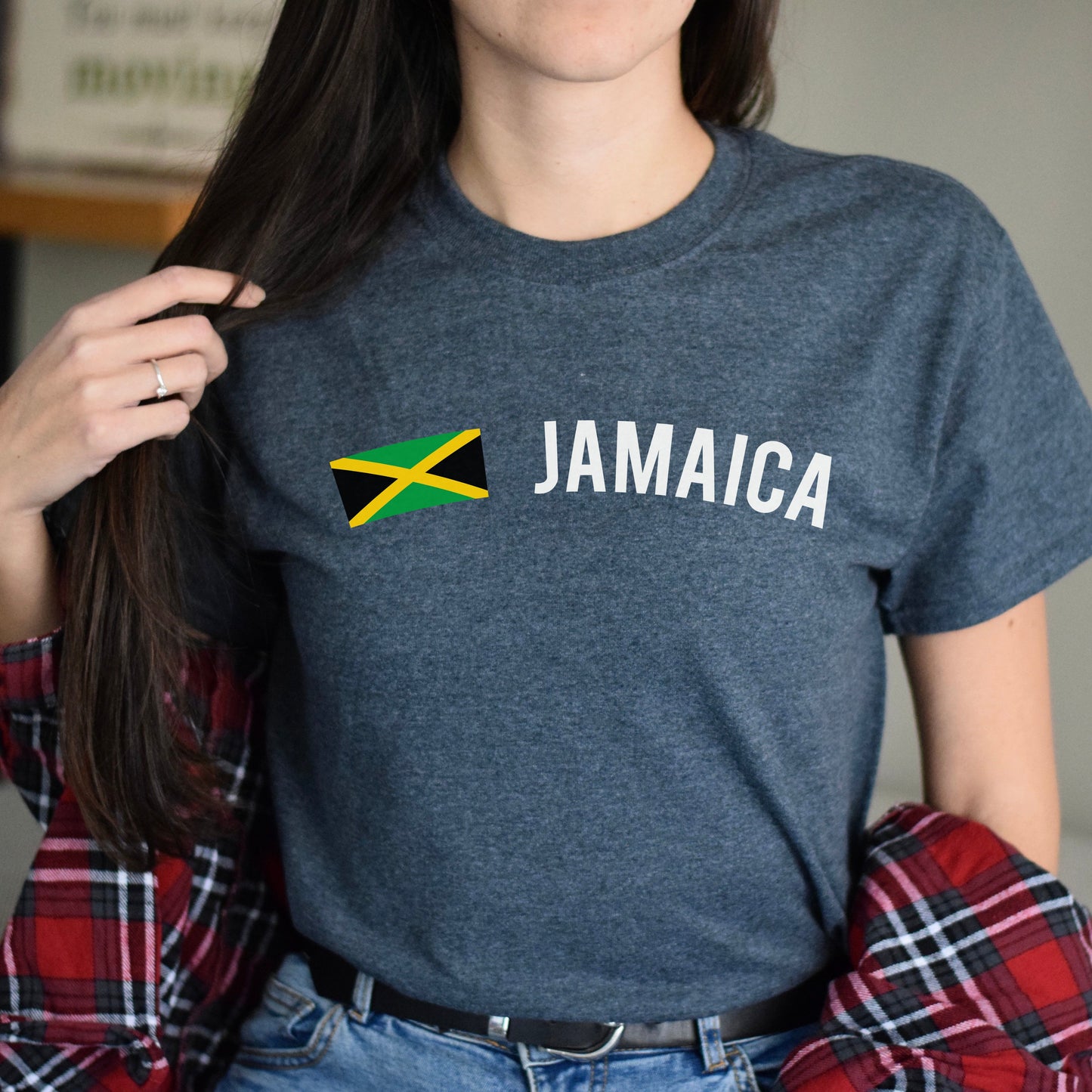 Jamaica Unisex T-shirt gift Jamaica flag tee Kingston White Black Dark Heather-Dark Heather-Family-Gift-Planet