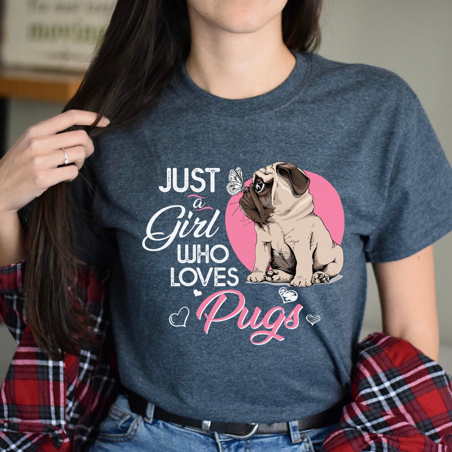 Just a girl who loves pugs Unisex T-Shirt gift Pugs dog owner tee black dark heather-Dark Heather-Family-Gift-Planet