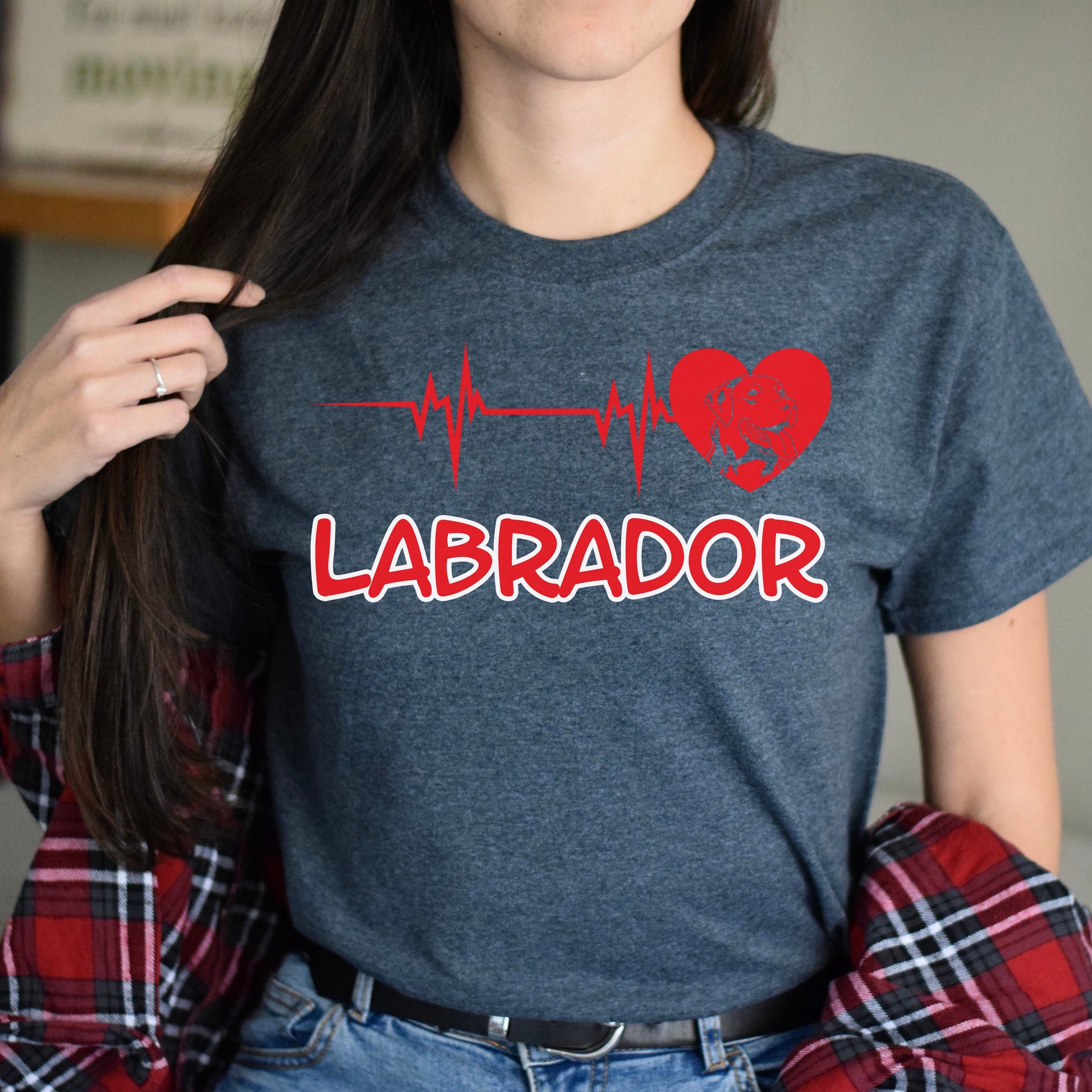 Labrador heartbeat Unisex t-shirt gift Labrador mom tee black navy dark heather-Dark Heather-Family-Gift-Planet