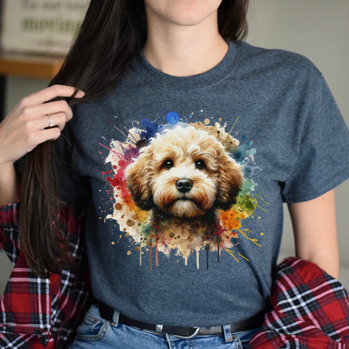 Artistic Lagotto Romagnolo Color Splash Unisex T-shirt Black Navy Dark Heather-Dark Heather-Family-Gift-Planet