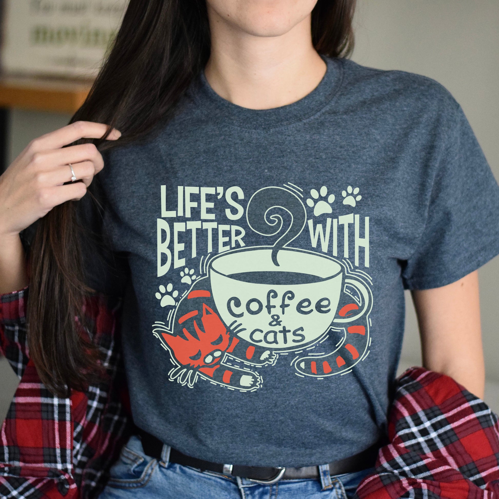Life is better with coffee and cats Unisex shirt Black Dark Heather-Dark Heather-Family-Gift-Planet