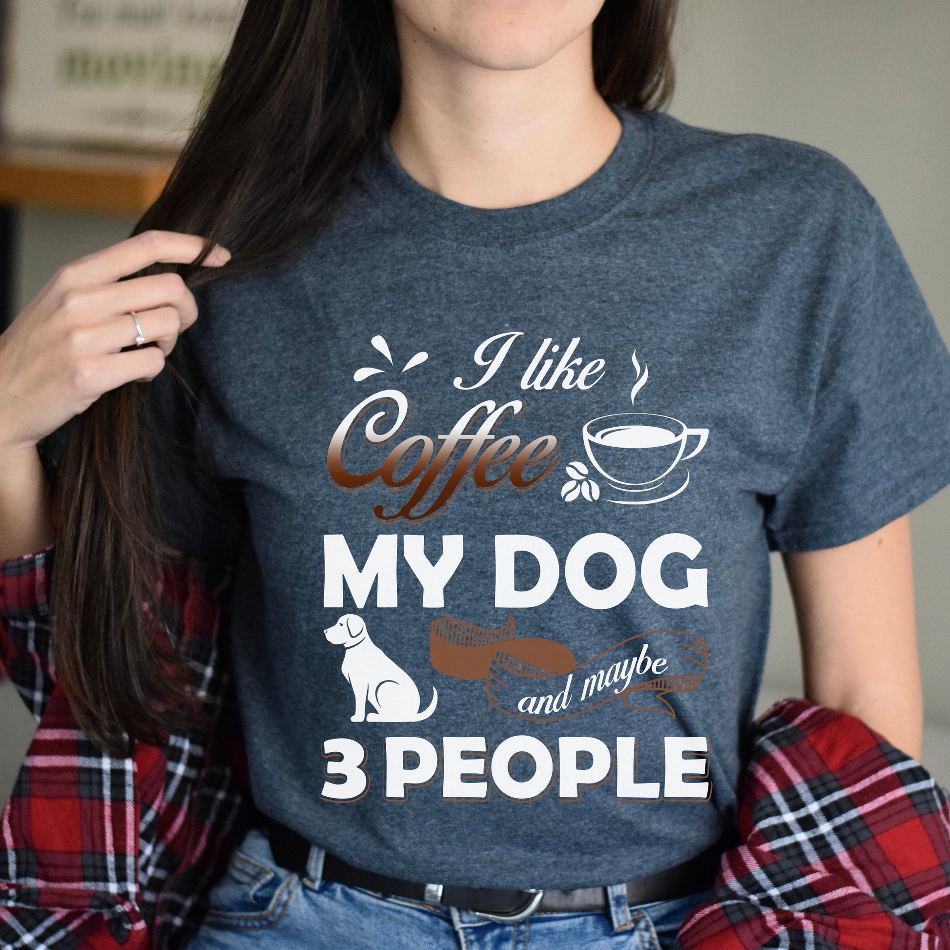 I like coffee my dog and maybe 3 people Unisex T-Shirt gift black dark heather-Dark Heather-Family-Gift-Planet