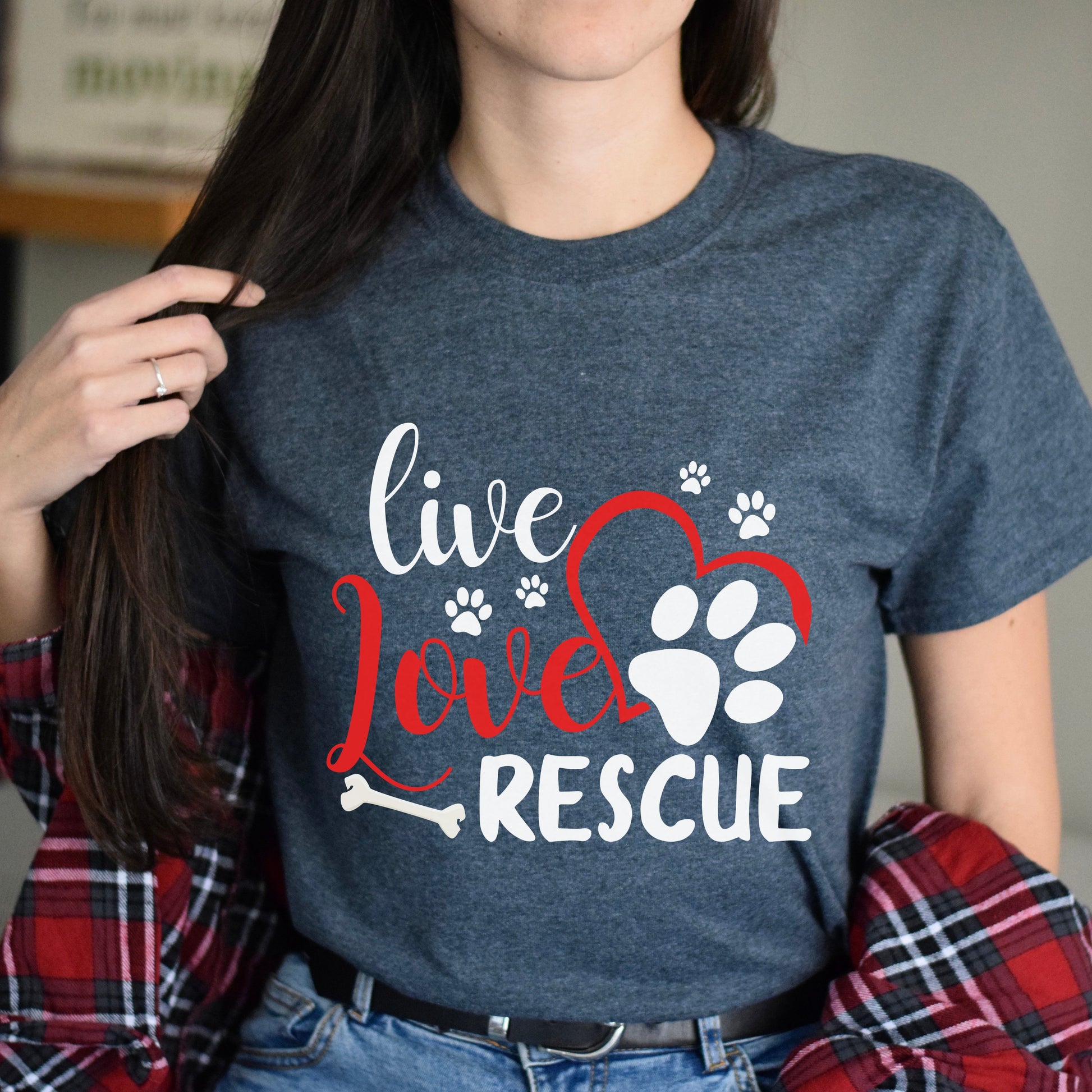 Live love rescue - dog adoption Unisex t-shirt gift black navy dark heather-Dark Heather-Family-Gift-Planet