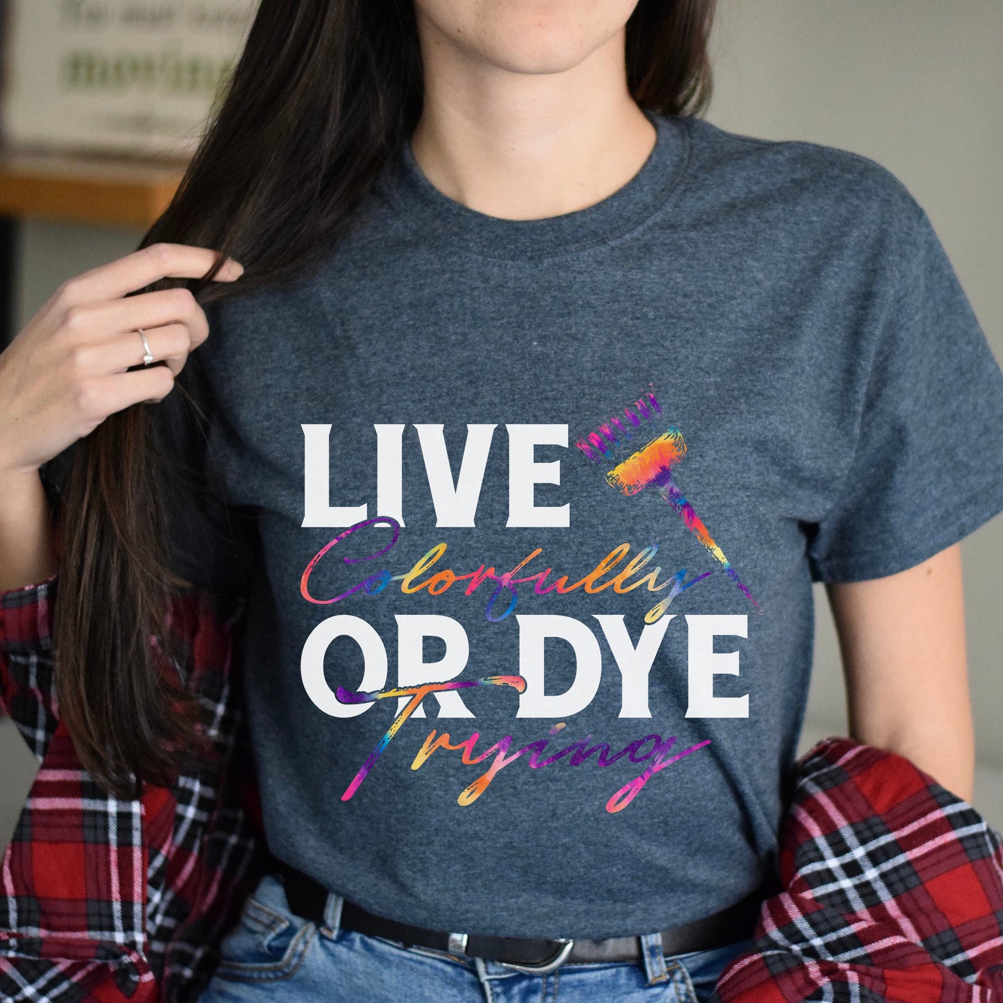 Live colorfully or dye trying Unisex T-shirt hairdresser haircutter tee black dark heather-Dark Heather-Family-Gift-Planet