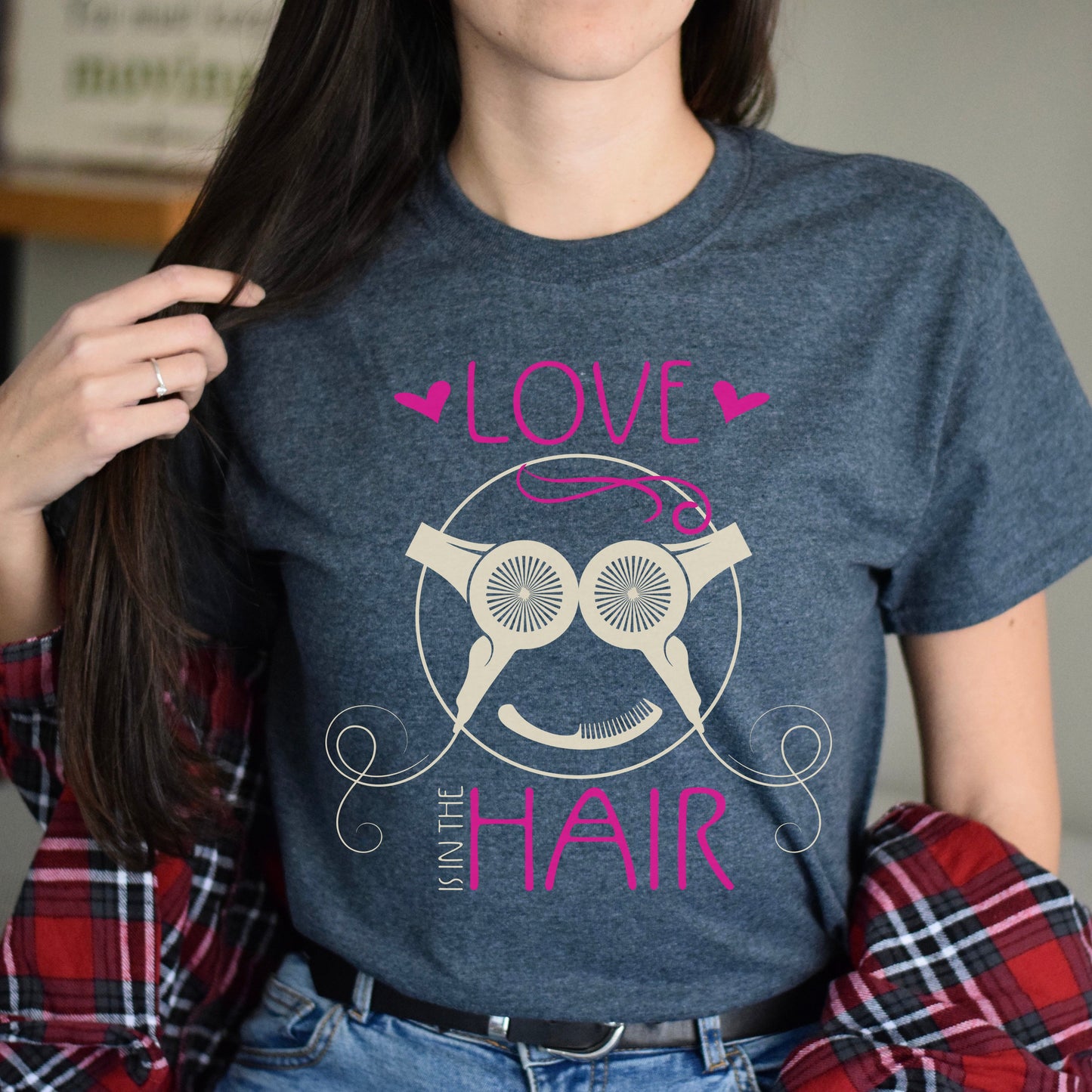 Love is in the hair Unisex T-shirt hairdresser haircutter tee black dark heather-Dark Heather-Family-Gift-Planet