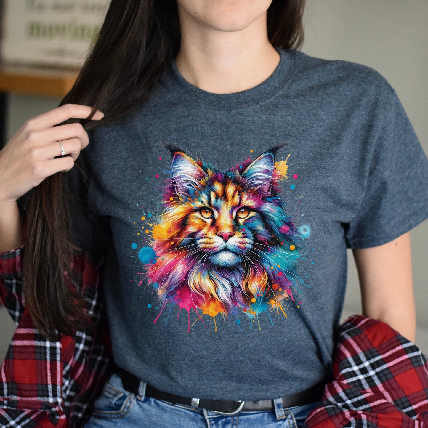 Maine Coon Mama Color Splash Unisex T-Shirt Black Navy Dark Heather-Dark Heather-Family-Gift-Planet