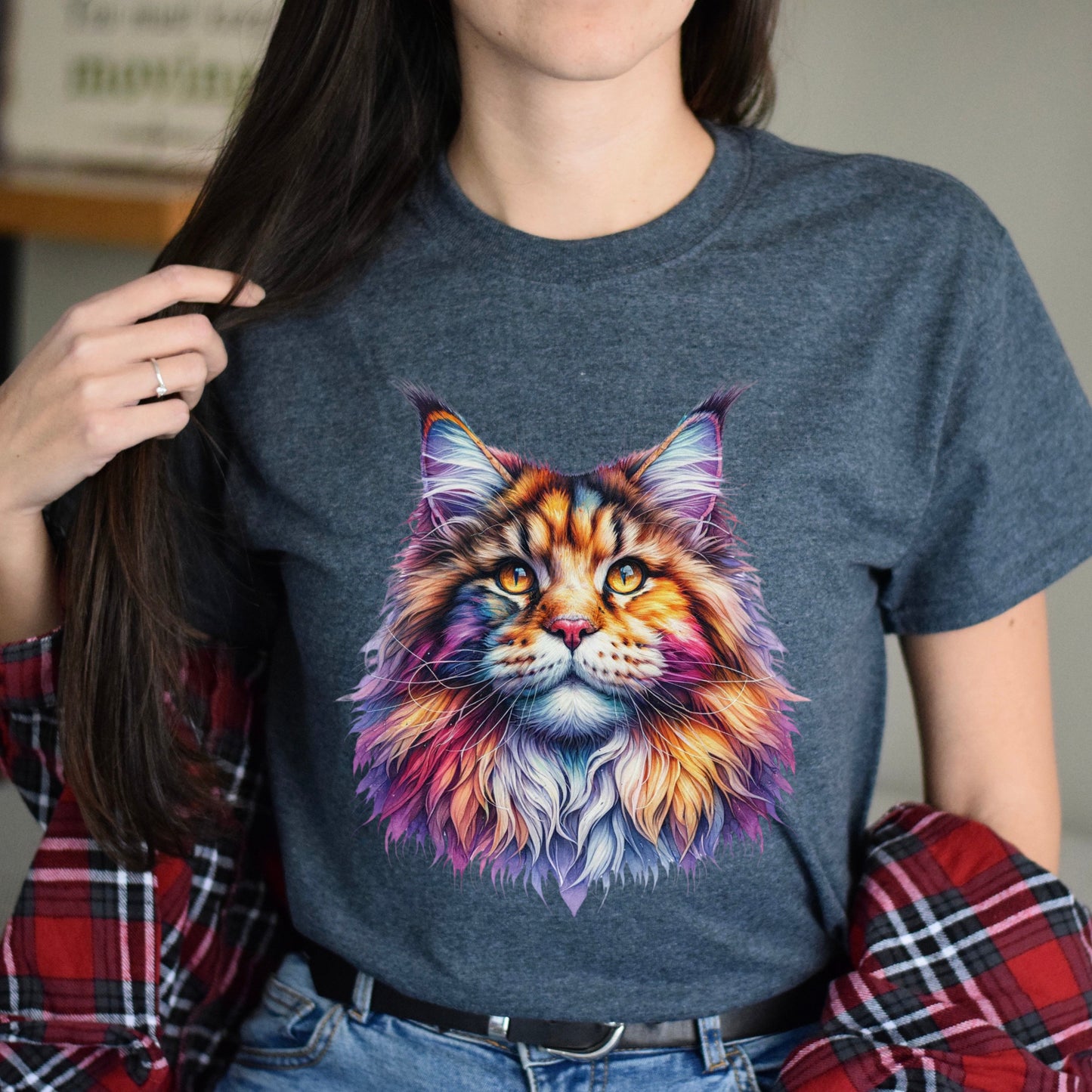 Maine Coon Cat Color Splash Unisex T-Shirt Black Navy Dark Heather-Dark Heather-Family-Gift-Planet