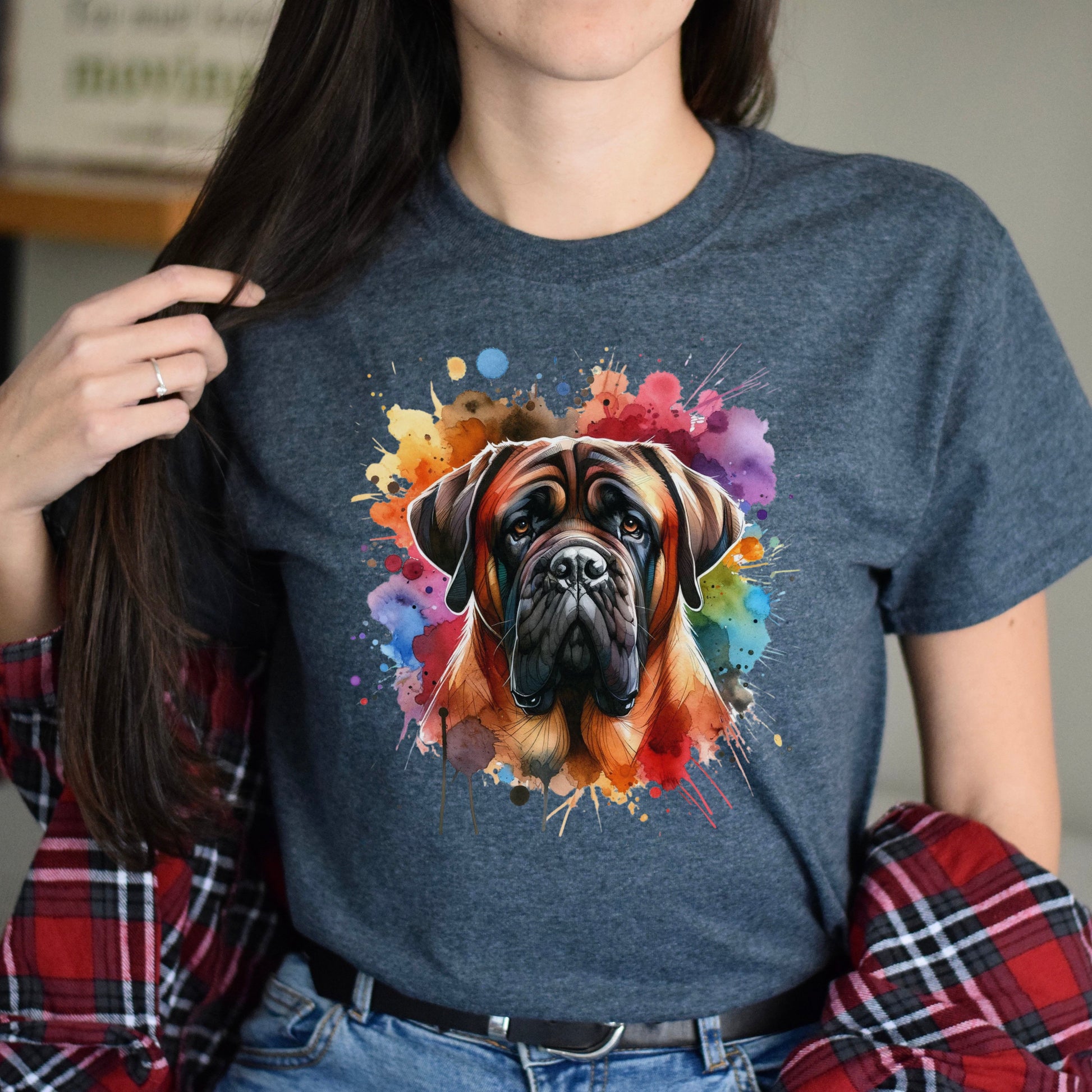 Artistic Mastiff dog Color Splash Unisex T-shirt Black Navy Dark Heather-Dark Heather-Family-Gift-Planet