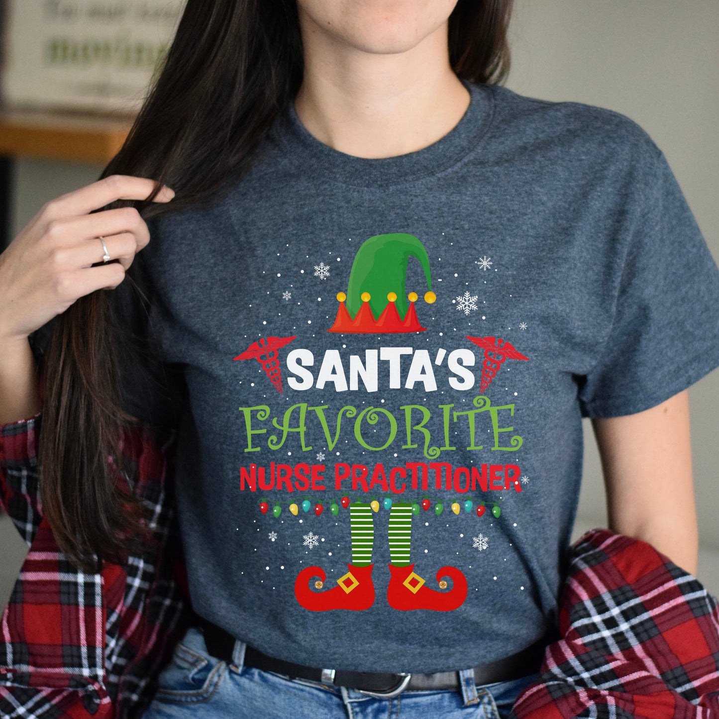 Santa's Favorite Nurse Practiotioner Christmas Unisex Shirt Black Dark Heather-Dark Heather-Family-Gift-Planet