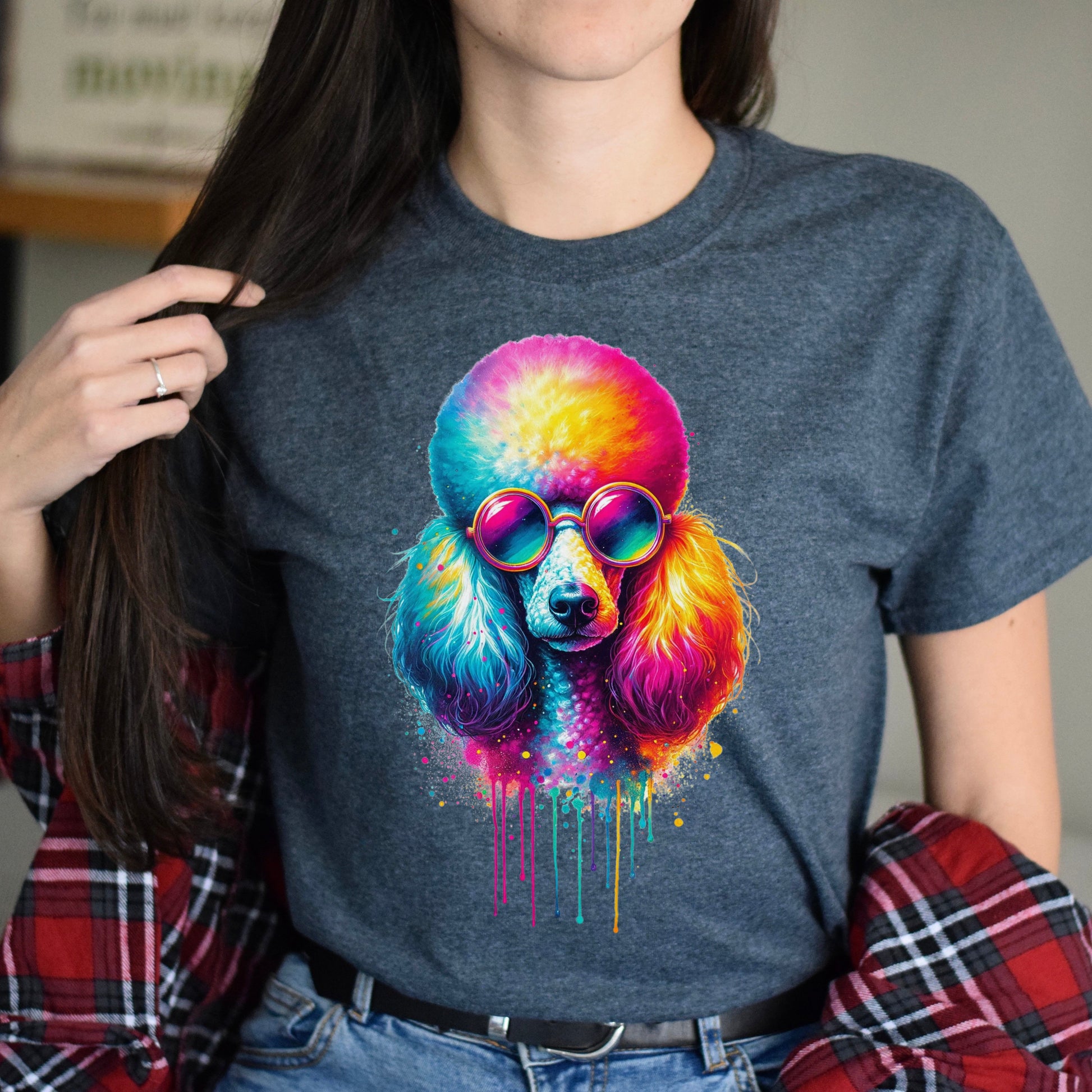 Neon Poodle Color Splash Unisex T-shirt Black Navy Dark Heather-Dark Heather-Family-Gift-Planet