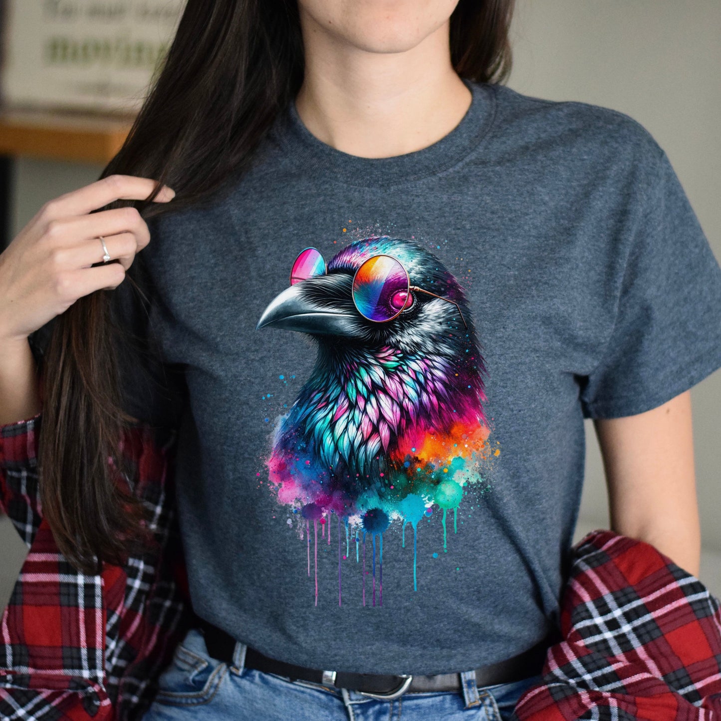 Neon Raven Color Splash Unisex T-shirt Black Navy Dark Heather-Dark Heather-Family-Gift-Planet