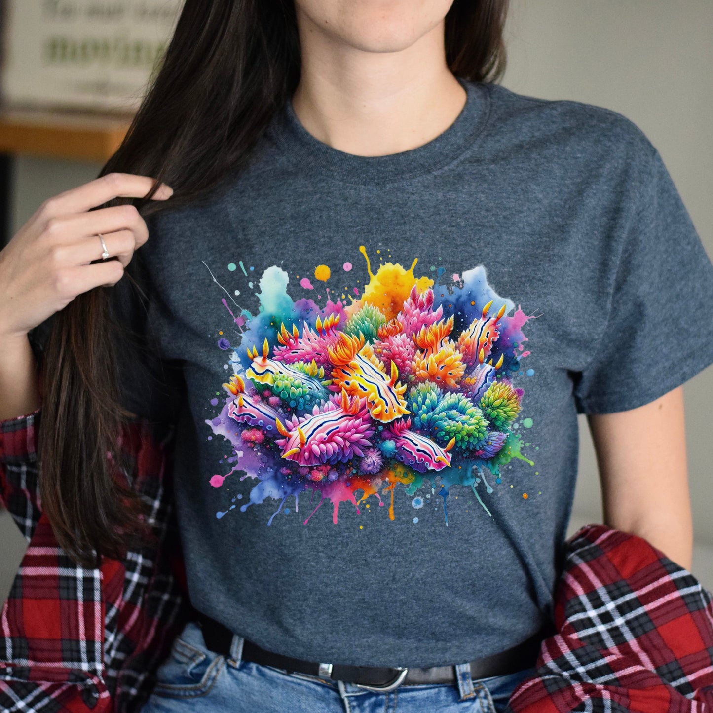 Nudibranchs Color Splash Unisex T-shirt Marine Mollusks Black Navy Dark Heather-Dark Heather-Family-Gift-Planet