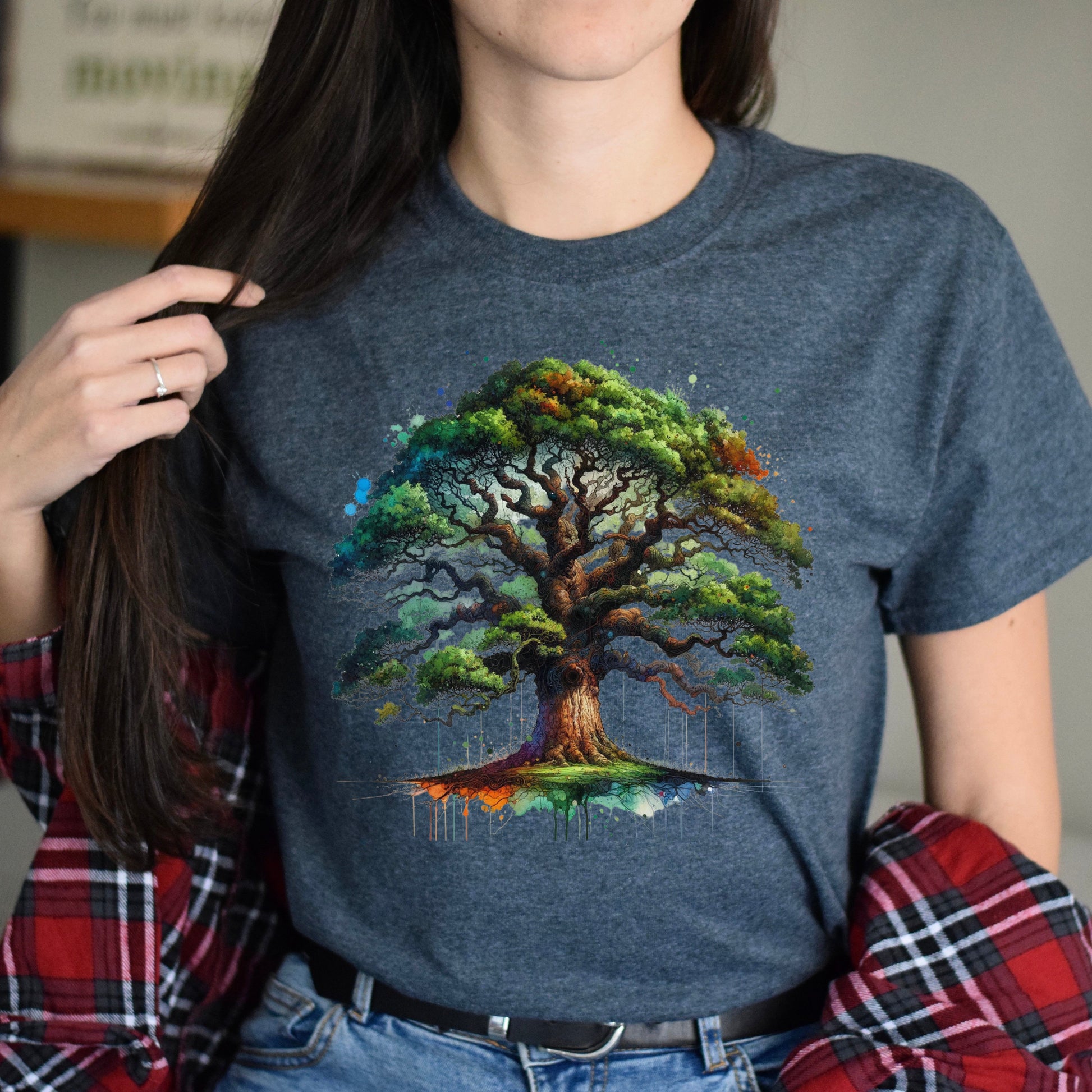 Artistic Oak Tree Color Splash Unisex T-shirt Black Navy Dark Heather-Dark Heather-Family-Gift-Planet