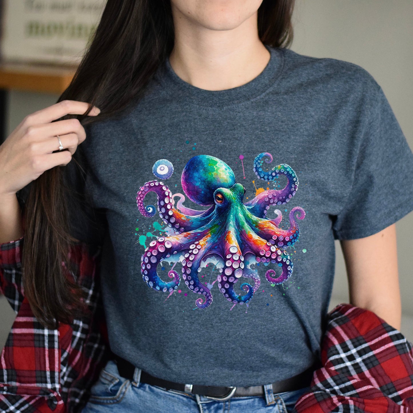 Octopus Color Splash Unisex T-Shirt Black Navy Dark Heather-Dark Heather-Family-Gift-Planet