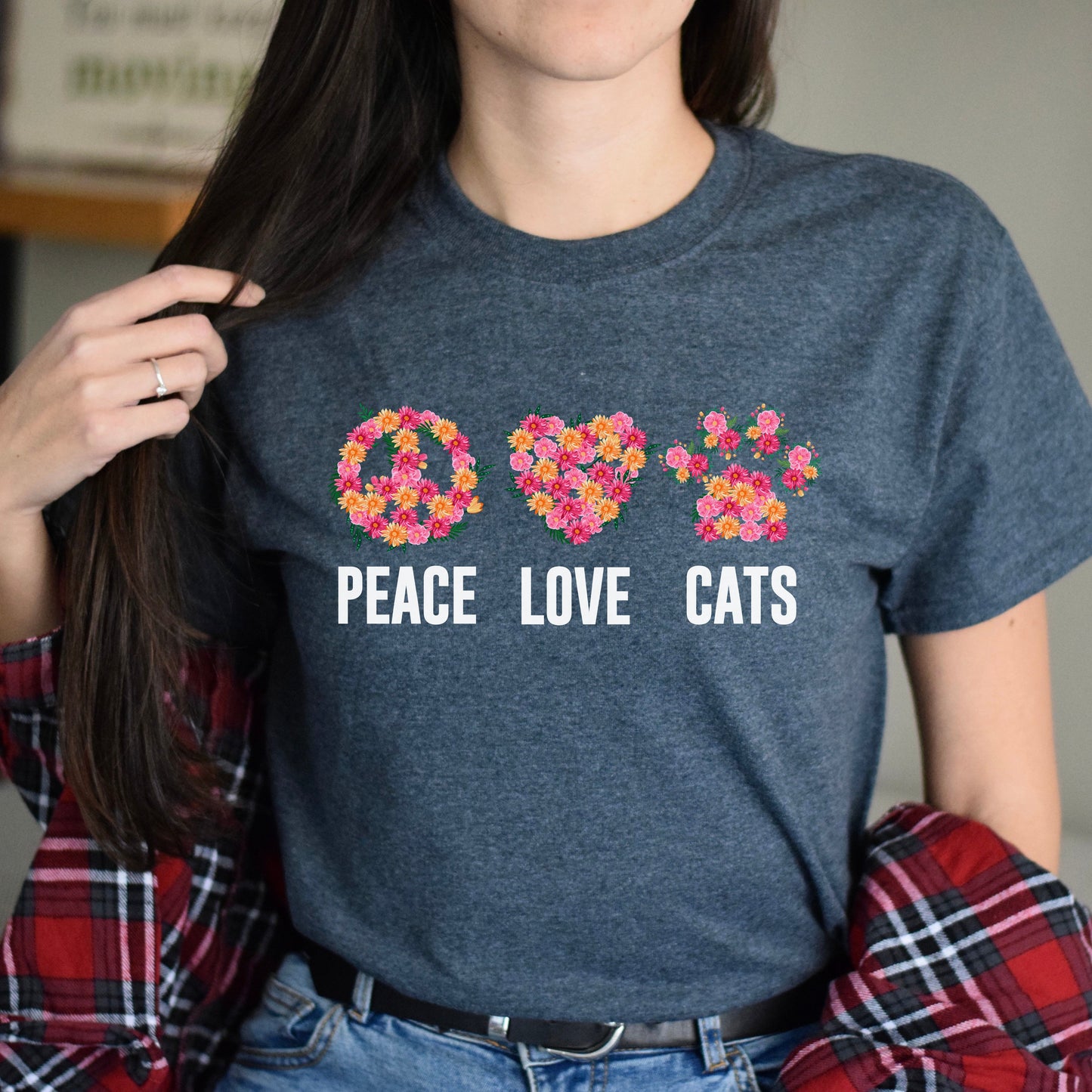 Peace love cats Unisex shirt cat owner tee Black Dark Heather-Dark Heather-Family-Gift-Planet