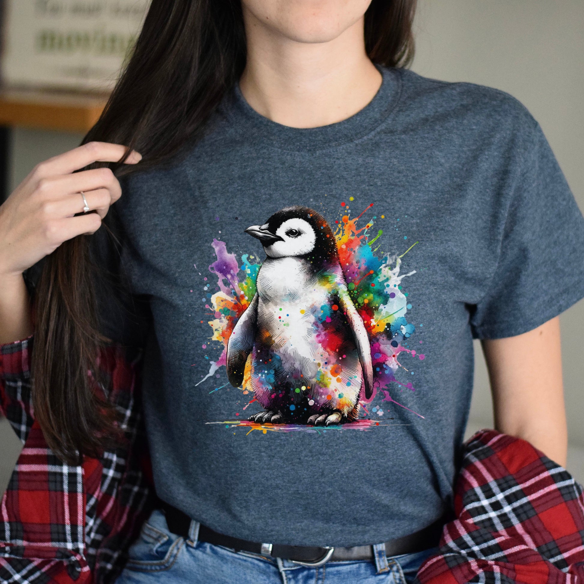 Artistic Penguin Color Splash Unisex T-shirt Black Navy Dark Heather-Dark Heather-Family-Gift-Planet