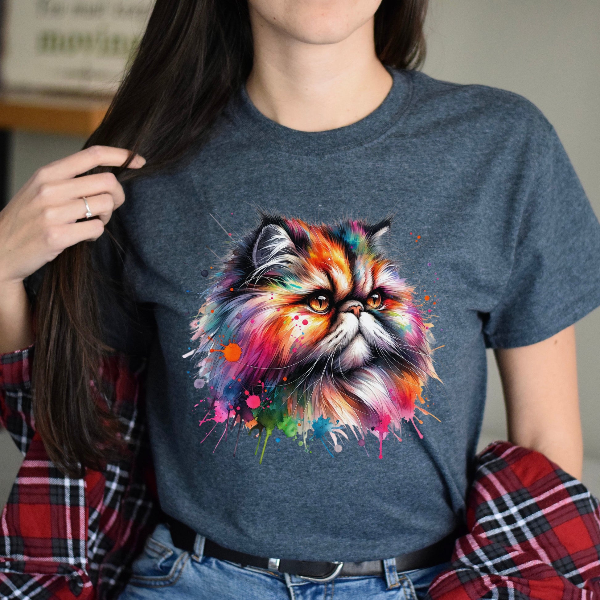 Persian Cat Mama Color Splash Unisex T-Shirt Black Navy Dark Heather-Dark Heather-Family-Gift-Planet