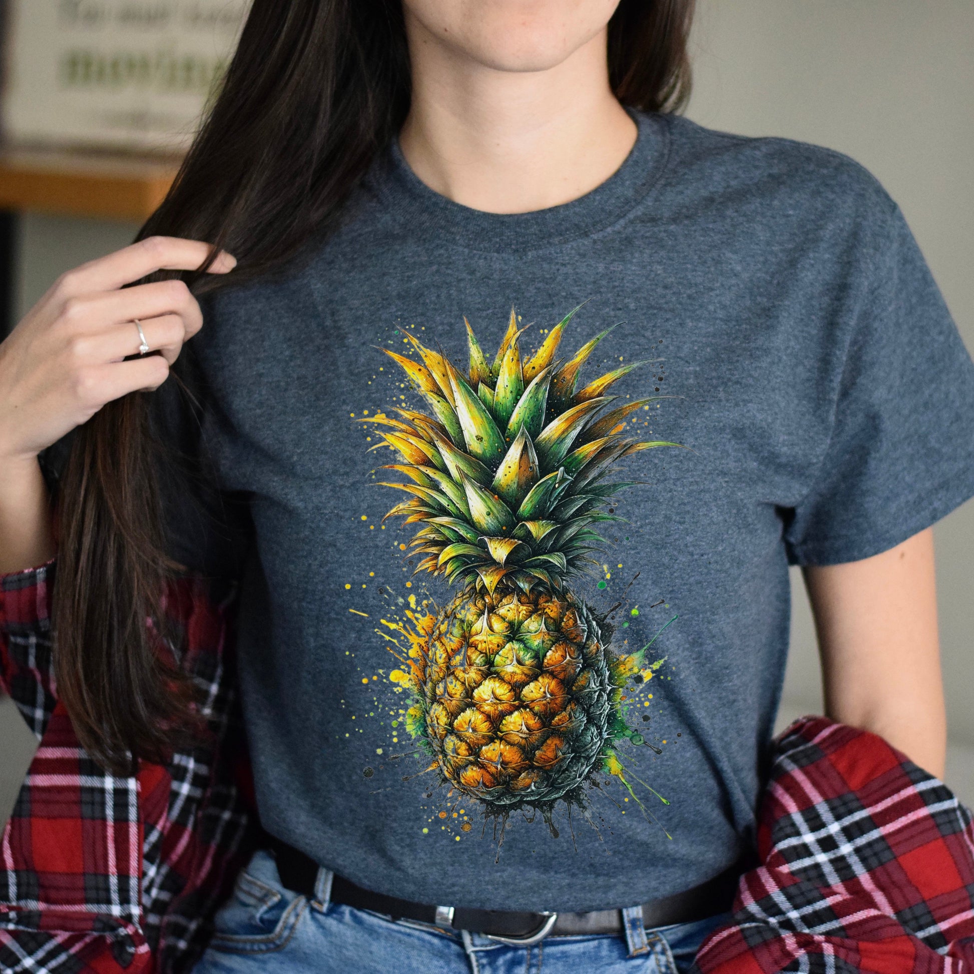 Artistic Pineapple Color Splash Unisex T-shirt Black Navy Dark Heather-Dark Heather-Family-Gift-Planet