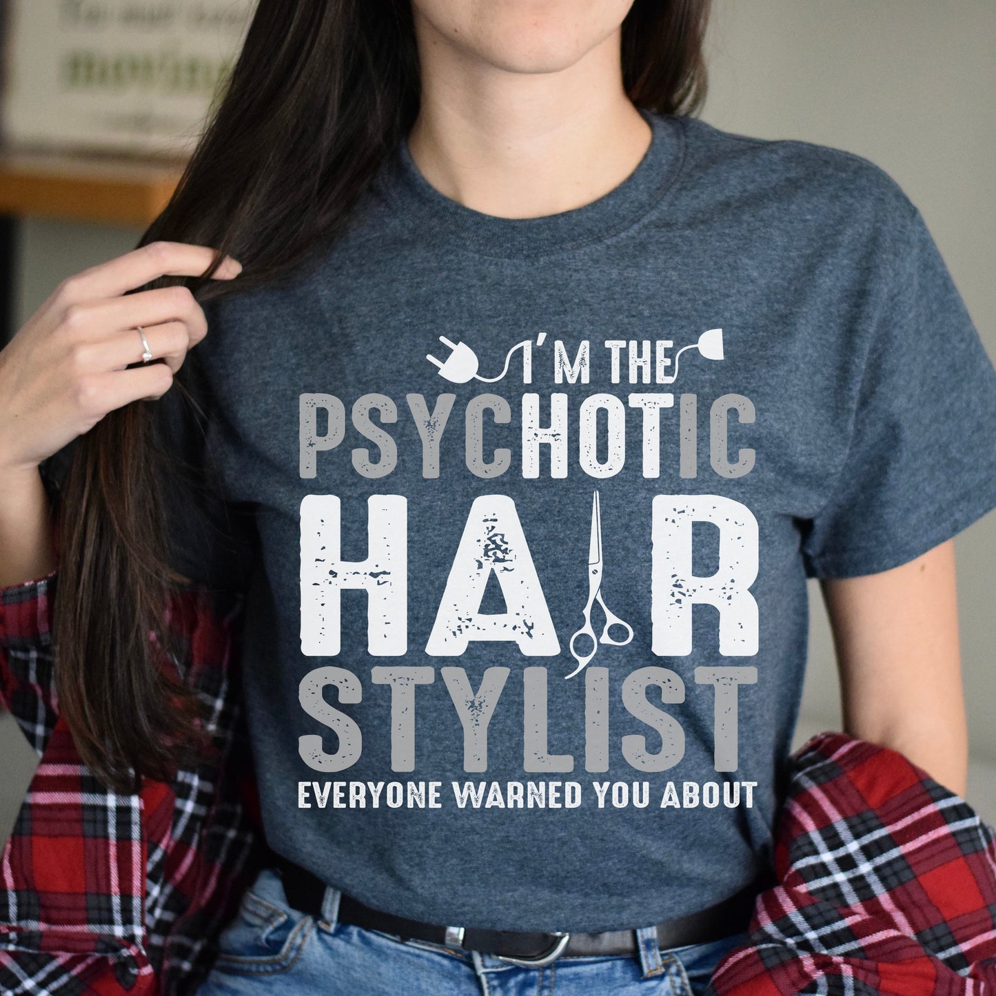 Psychotic hair stylist Unisex T-shirt hairdresser haircutter tee black dark heather-Dark Heather-Family-Gift-Planet