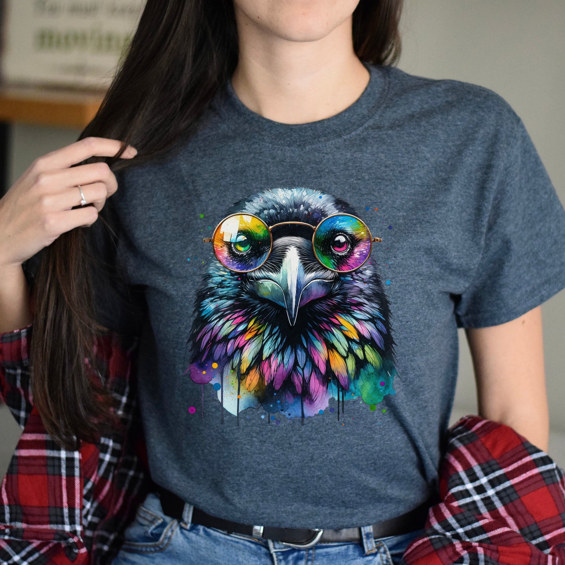 Raven with Glasses Color Splash Unisex T-shirt Black Navy Dark Heather-Dark Heather-Family-Gift-Planet