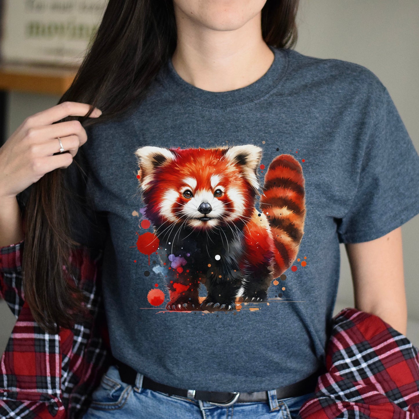 Artistic Red Panda Color Splash Unisex T-shirt Black Navy Dark Heather-Dark Heather-Family-Gift-Planet