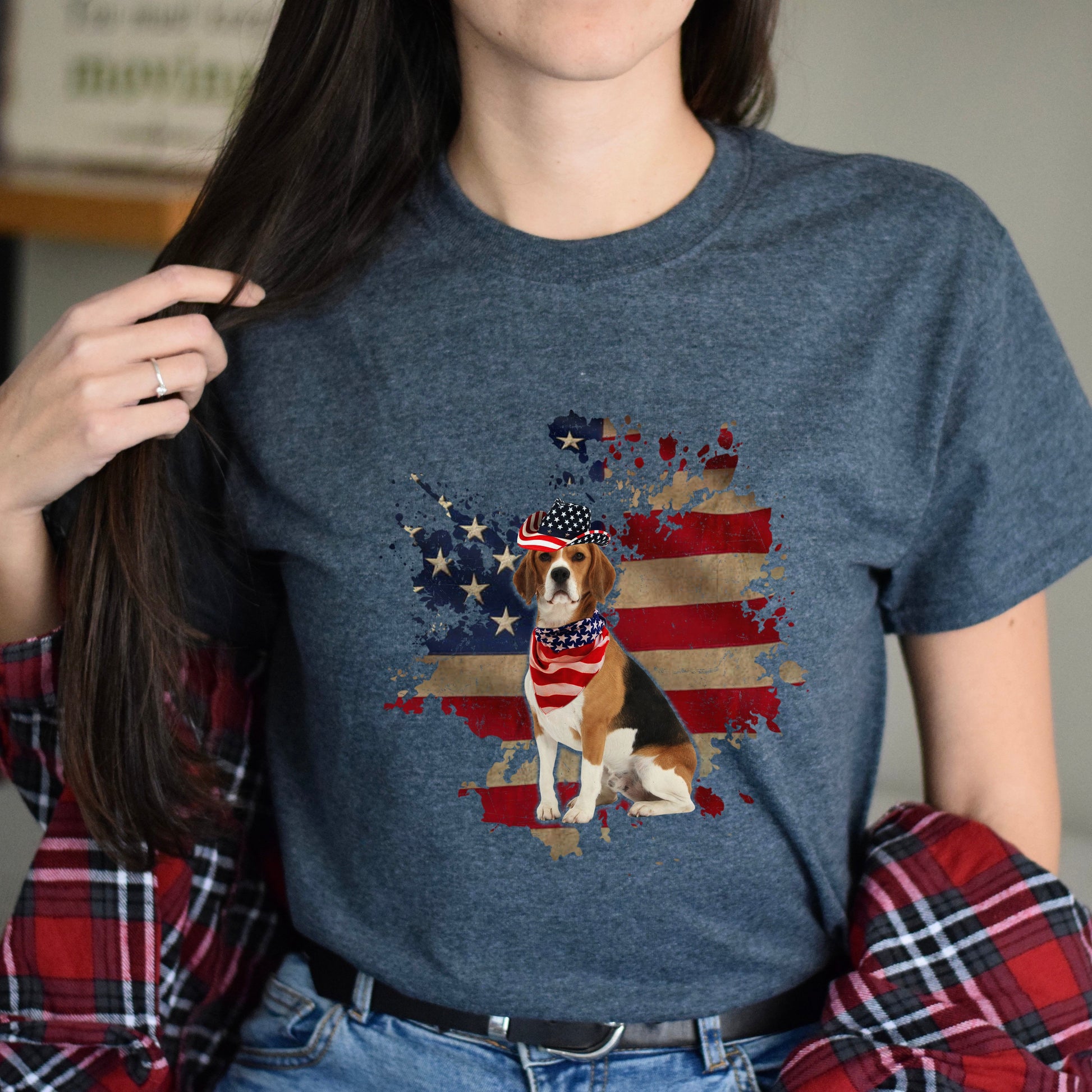 Retro Dog American Flag Unisex T-Shirt gift US dog owner tee black dark heather-Dark Heather-Family-Gift-Planet